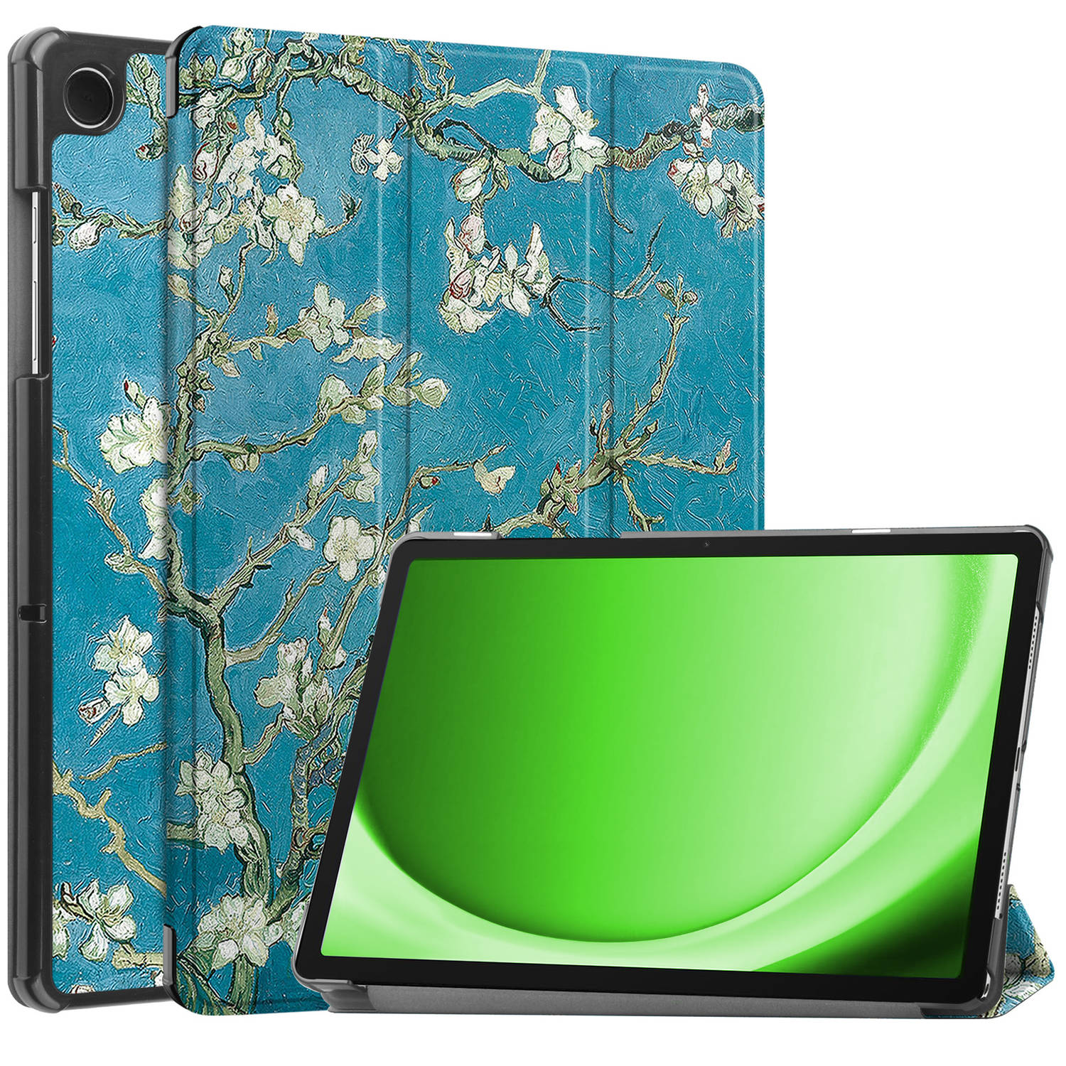 Basey Samsung Galaxy Tab A9 Hoesje Kunstleer Hoes Case Cover Samsung Galaxy Tab A9-Bloesem