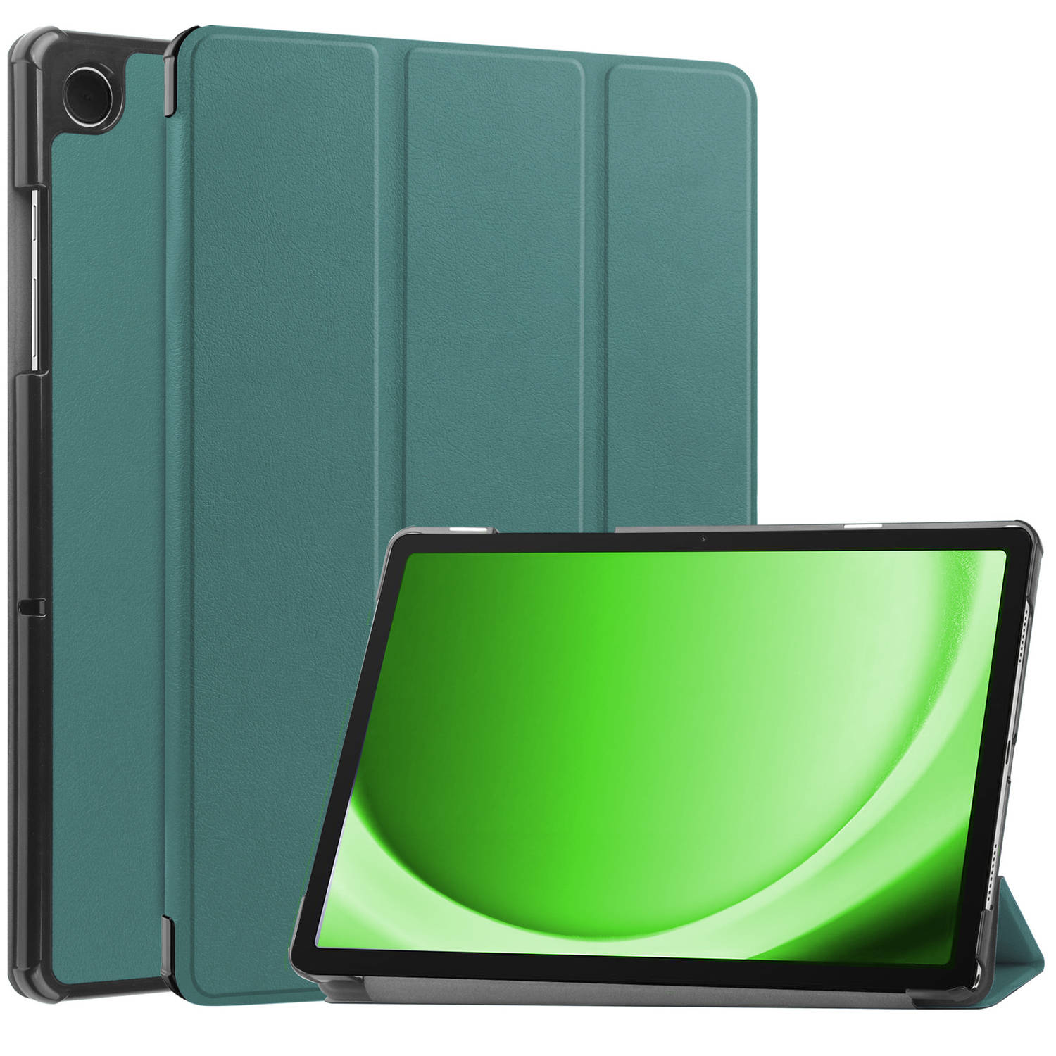 Samsung Galaxy Tab A9 Hoes Case Tablet Hoesje Tri-fold - Samsung Galaxy Tab A9 Hoesje Hard Cover Bookcase Hoes - Donker Groen