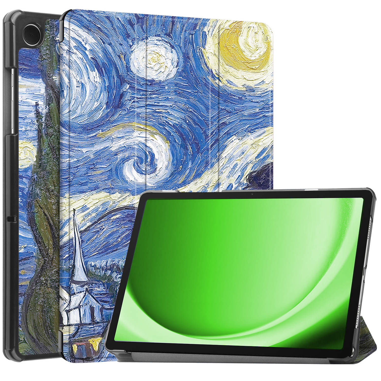 Samsung Galaxy Tab A9 Hoes Case Tablet Hoesje Tri-fold - Samsung Galaxy Tab A9 Hoesje Hard Cover Bookcase Hoes - Sterrenhemel
