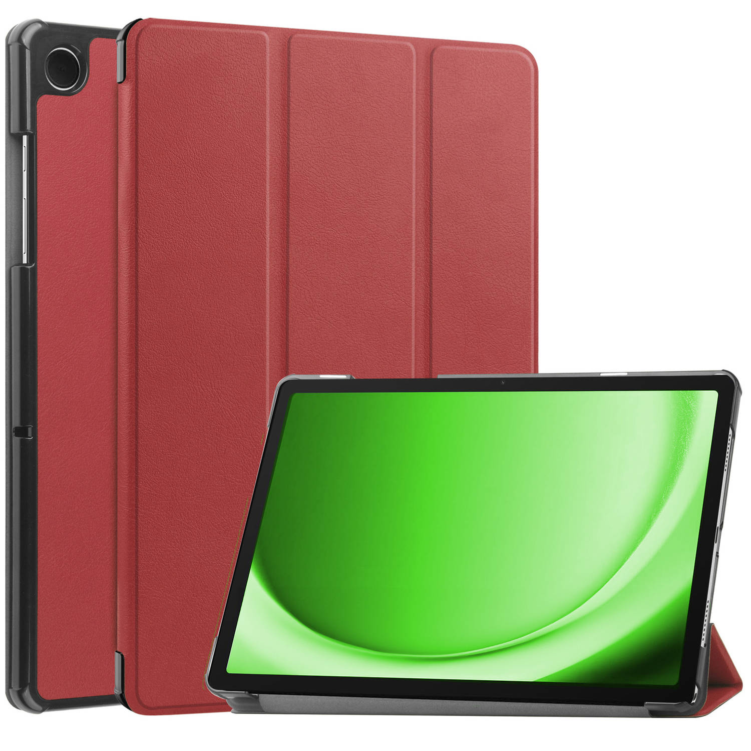 Basey Samsung Galaxy Tab A9 Plus Hoesje Kunstleer Hoes Case Cover -Donkerrood