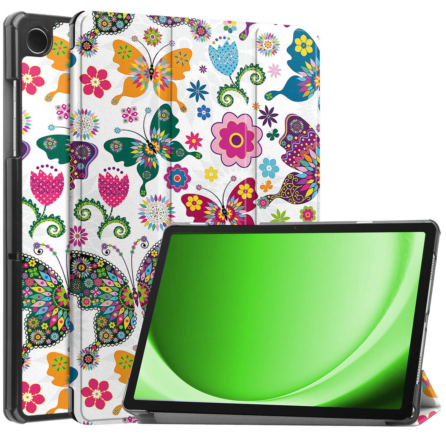 Samsung Galaxy Tab A9 Plus Hoes Case Tablet Hoesje Tri-fold - Samsung Galaxy Tab A9 Plus Hoesje Hard Cover Bookcase Hoes - Vlinder