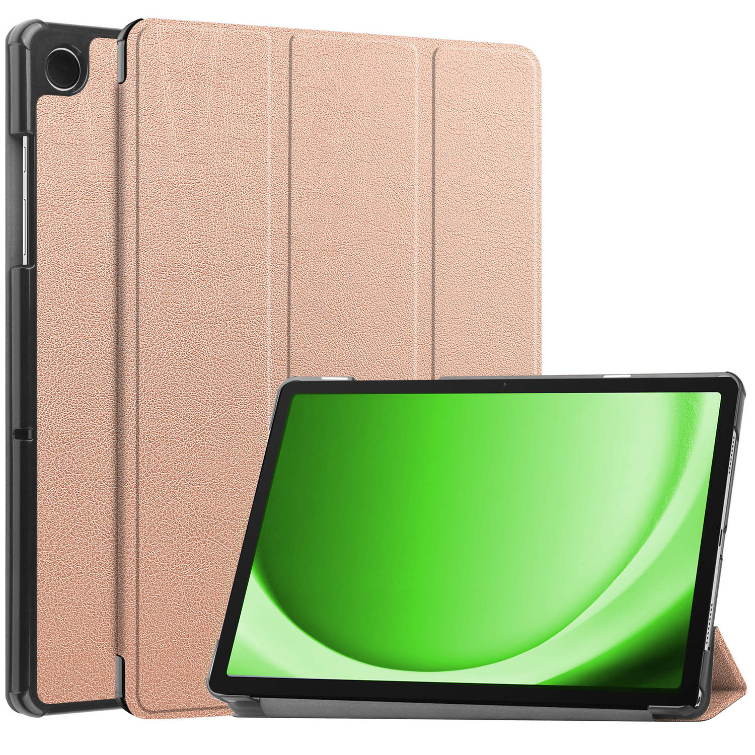 Samsung Galaxy Tab A9 Plus Hoes Case Tablet Hoesje Tri-fold - Samsung Galaxy Tab A9 Plus Hoesje Hard Cover Bookcase Hoes - Rosé Goud