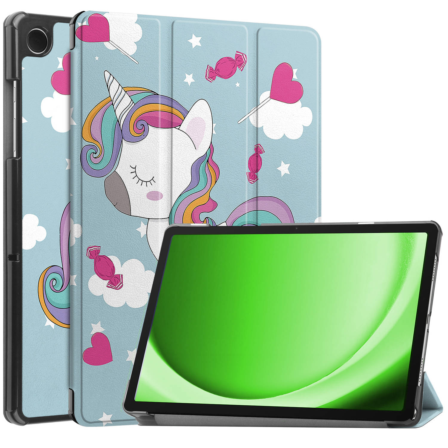 Samsung Galaxy Tab A9 Hoes Case Tablet Hoesje Tri-fold - Samsung Galaxy Tab A9 Hoesje Hard Cover Bookcase Hoes - Eenhoorn