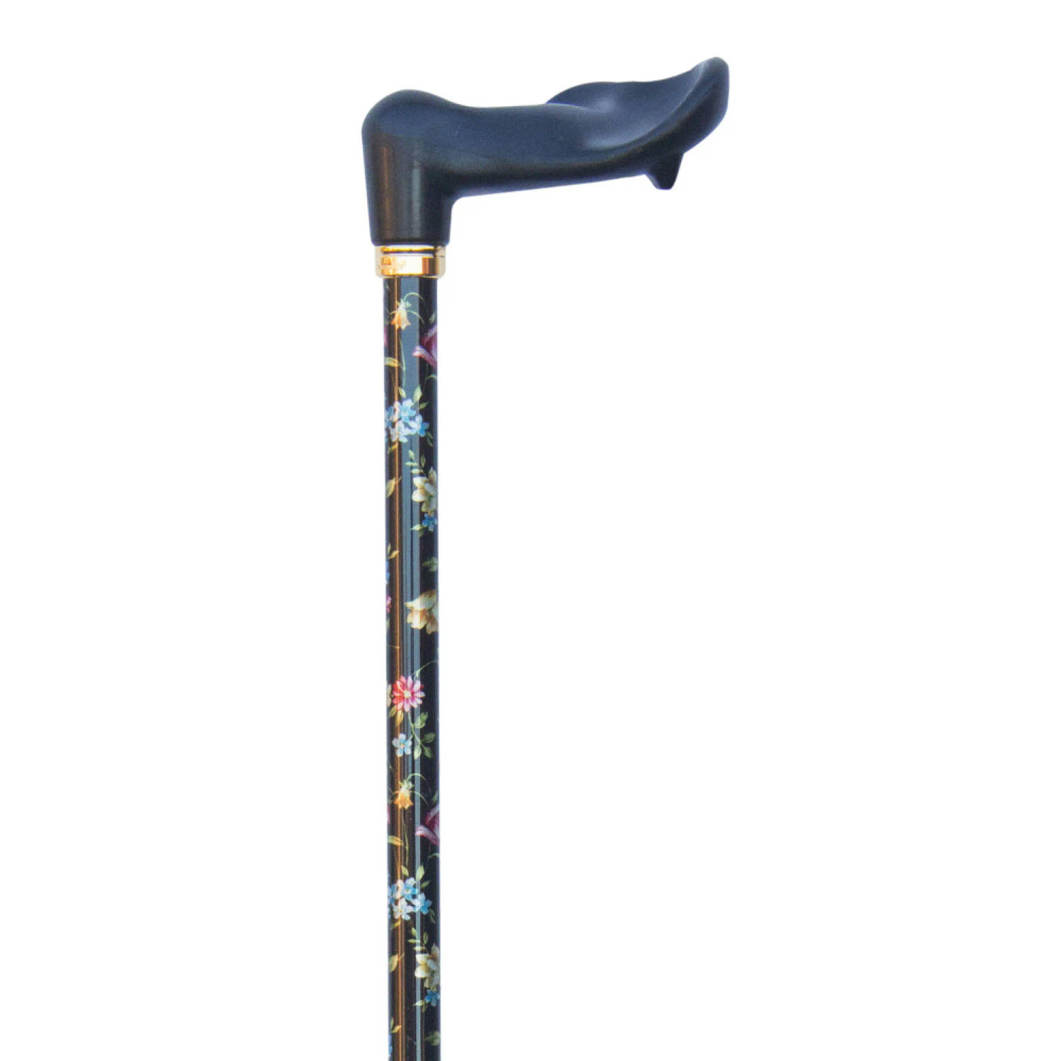 Classic Canes - Verstelbare wandelstok - Ergonomisch handvat - Rechts - Wandelstokken - Voor heren en dames - Zwart met bloemen - Aluminium - Lengte 75 - 99 cm - Wandelstok verstel