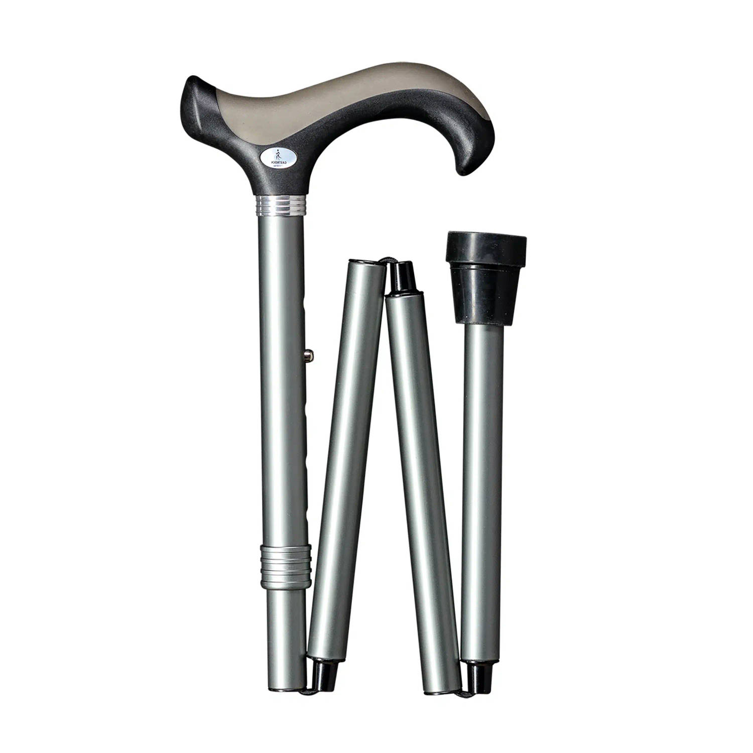 Gastrock Opvouwbare wandelstok - Verstelbaar - Aluminium - Voor dames en heren - Super-soft - Derby handvat - Grijs - Matte afwerking - Lengte 85 - 95 cm - Vouwstok - Wandelstok op