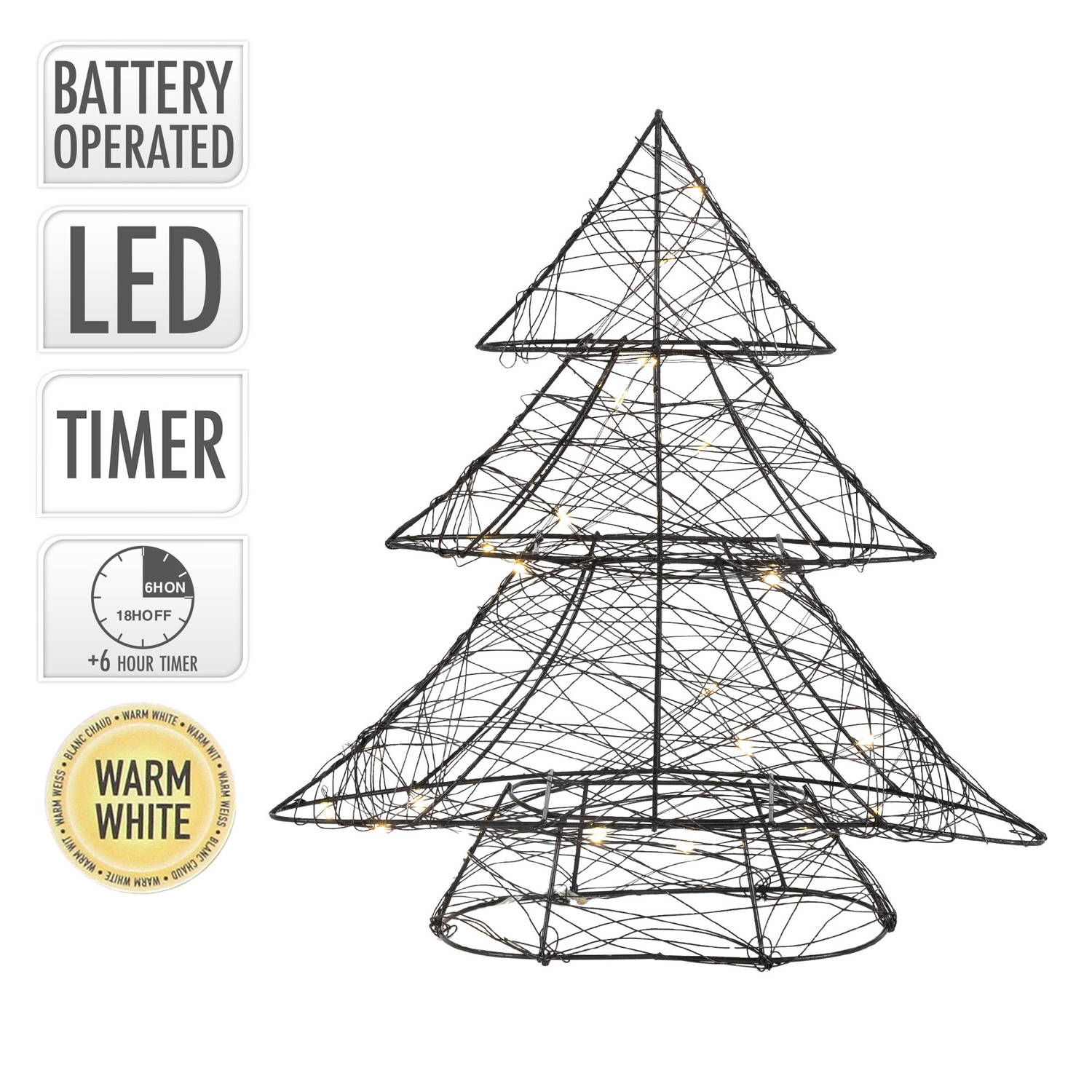 Deco Kerstboom met 20 Warmwitte LED's Zwart Metaal