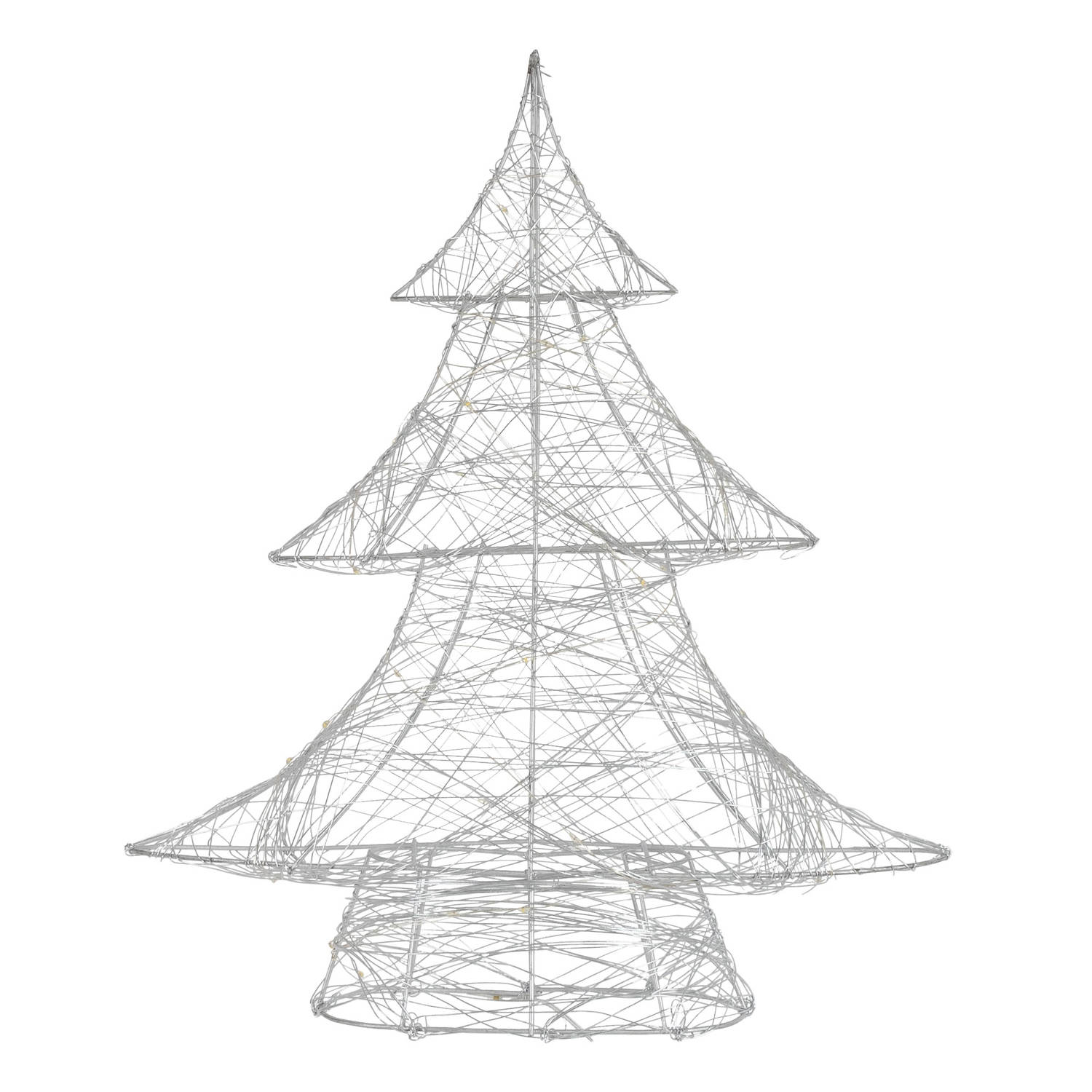 Deco kerstboom met warm witte LED&apos;s 40cm hoog zilverkleurig metaal