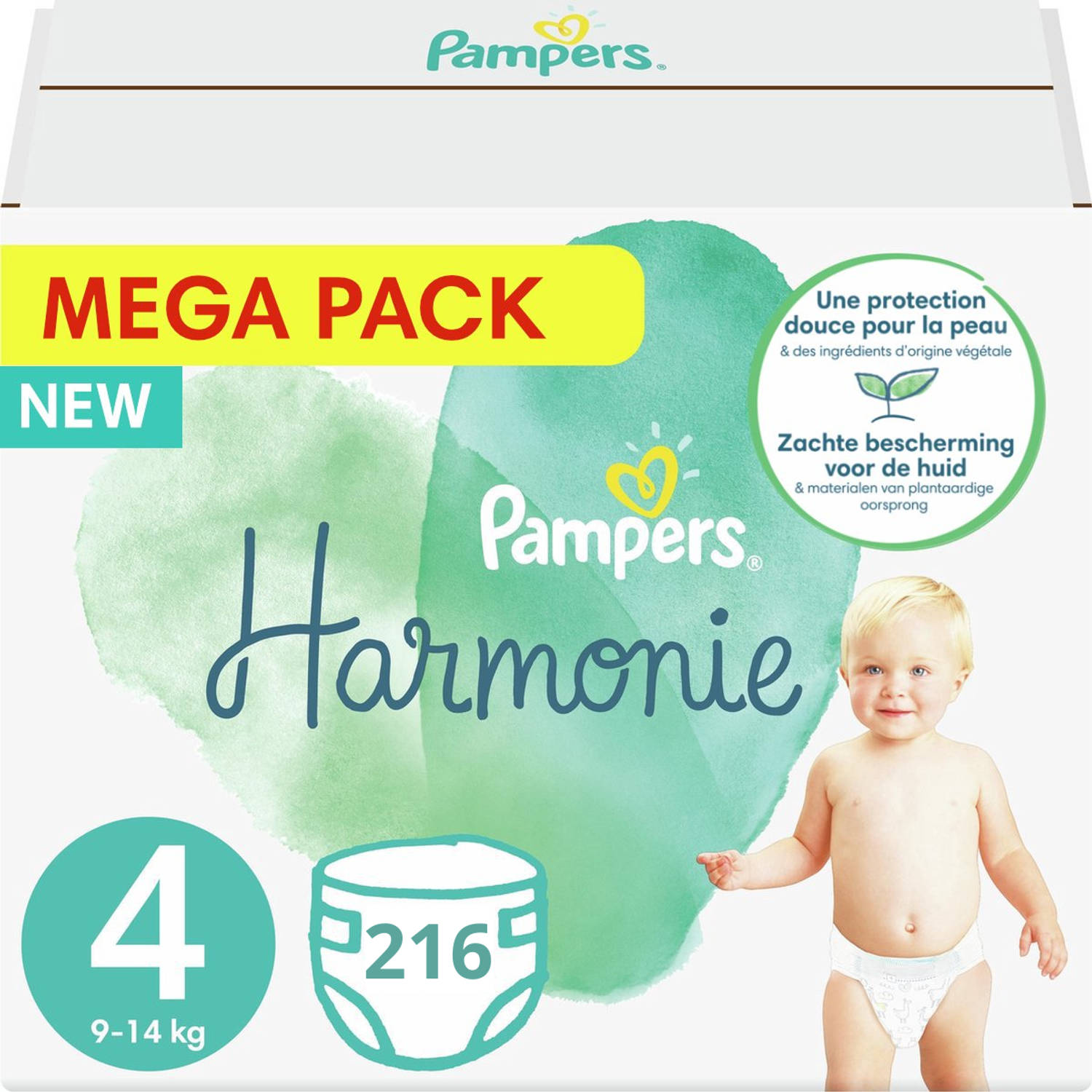 Pampers Harmonie / Pure maat 4 (9-14KG) - 216 stuks - Met 0% parfum - Voordeelverpakking