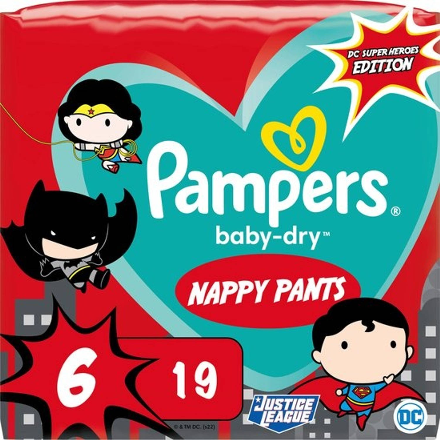 Pampers Baby-Dry Pants luierbroekjes Maat 6 (15+kg) 19 luierbroekjes Justice league