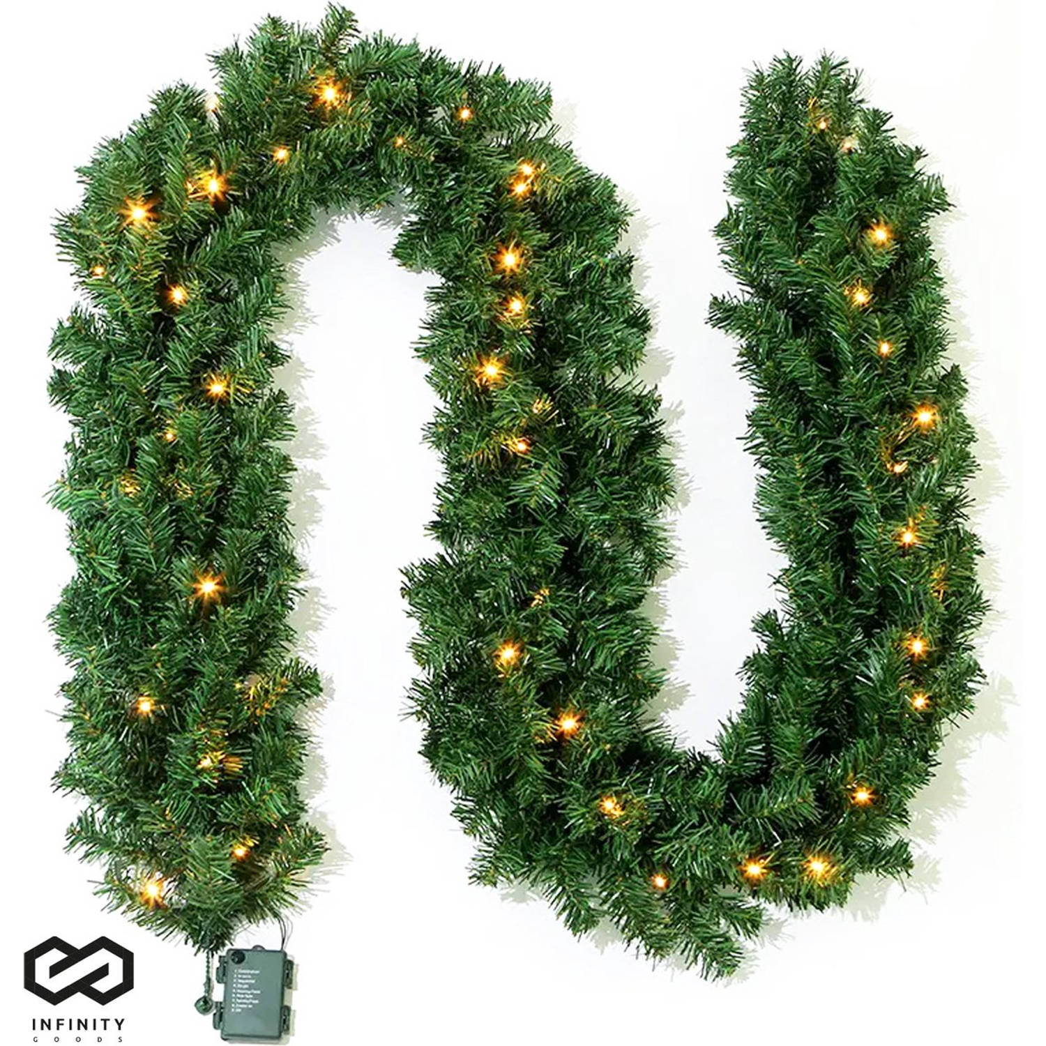Infinity Goods Guirlande Met verlichting - Timer - Kerstversiering - 270CM - Kerstslinger - Kerstdecoratie - 35 LED - Groen