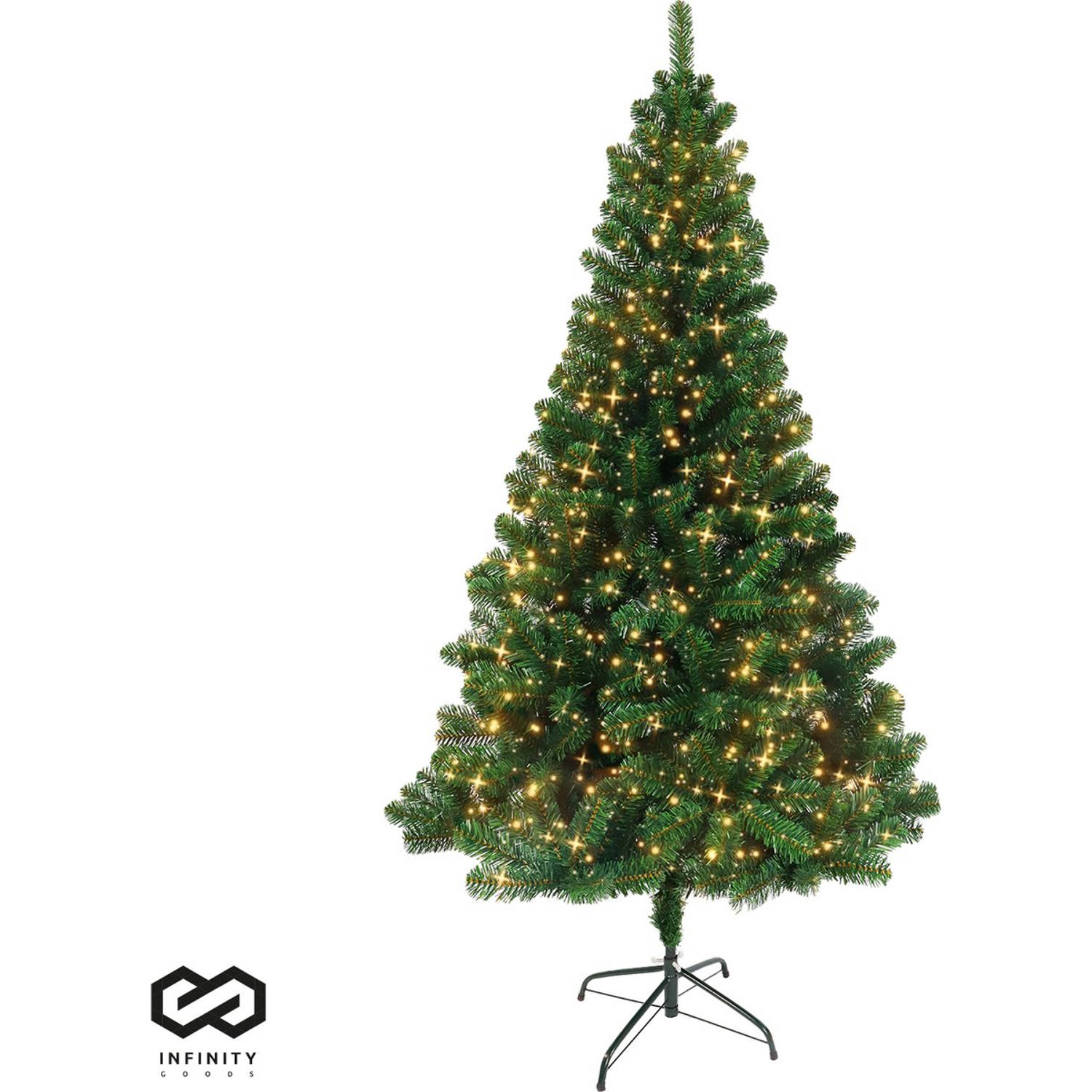 Infinity Goods Kunstkerstboom Met LED Verlichting - 240 cm - Realistische Kunststof Kerstboom - Metalen Standaard - Groen
