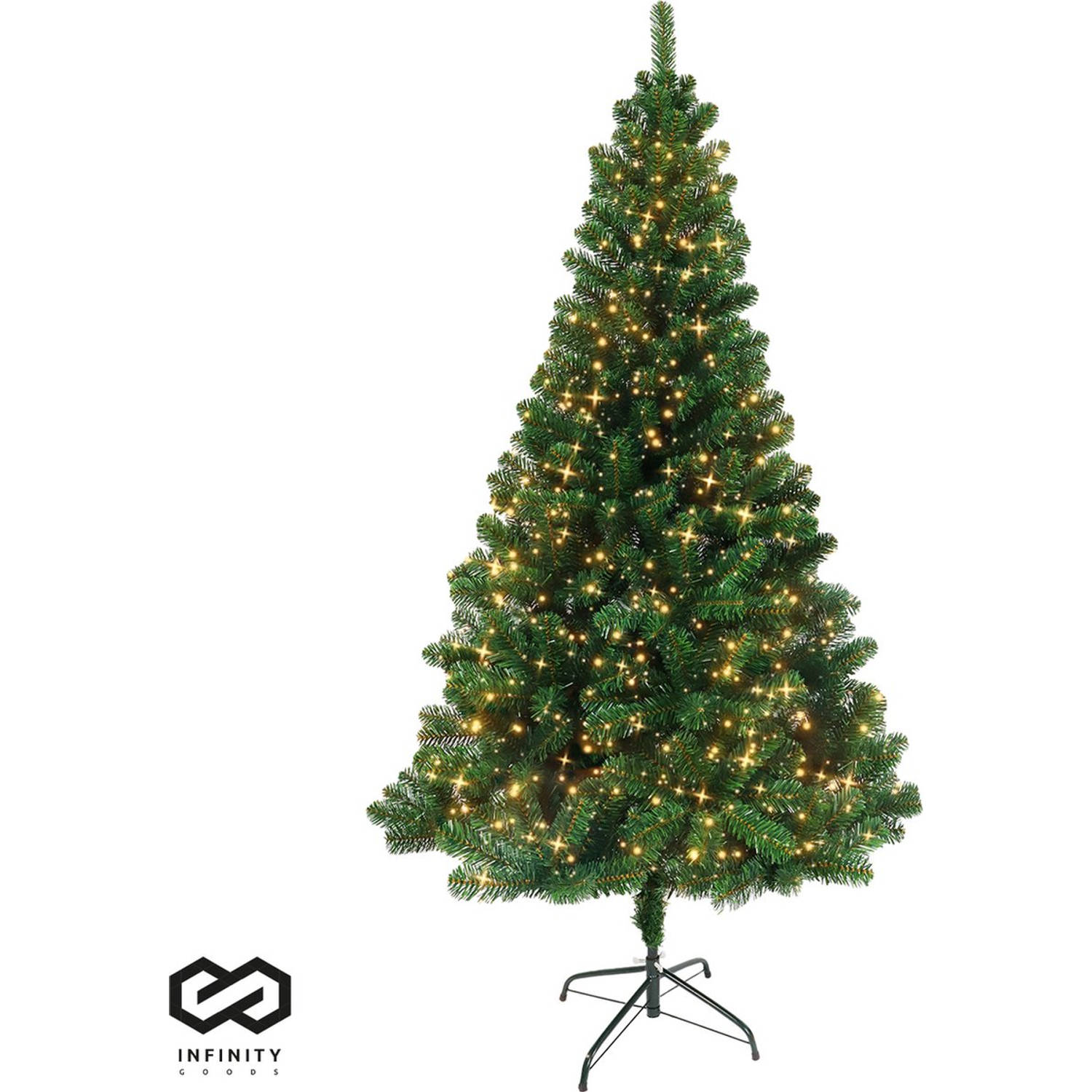 Infinity Goods Kunstkerstboom Met LED Verlichting - 210 cm - Realistische Kunststof Kerstboom - Metalen Standaard - Groen