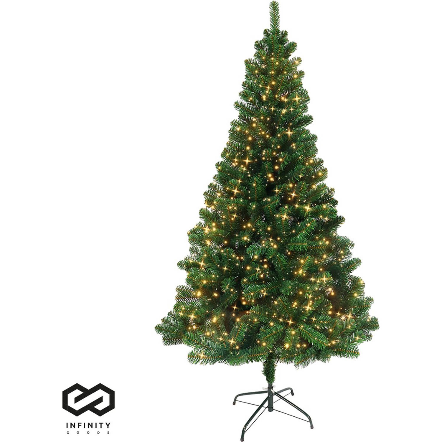 Infinity Goods Kunstkerstboom Met LED Verlichting - 180 cm - Realistische Kunststof Kerstboom - Metalen Standaard -