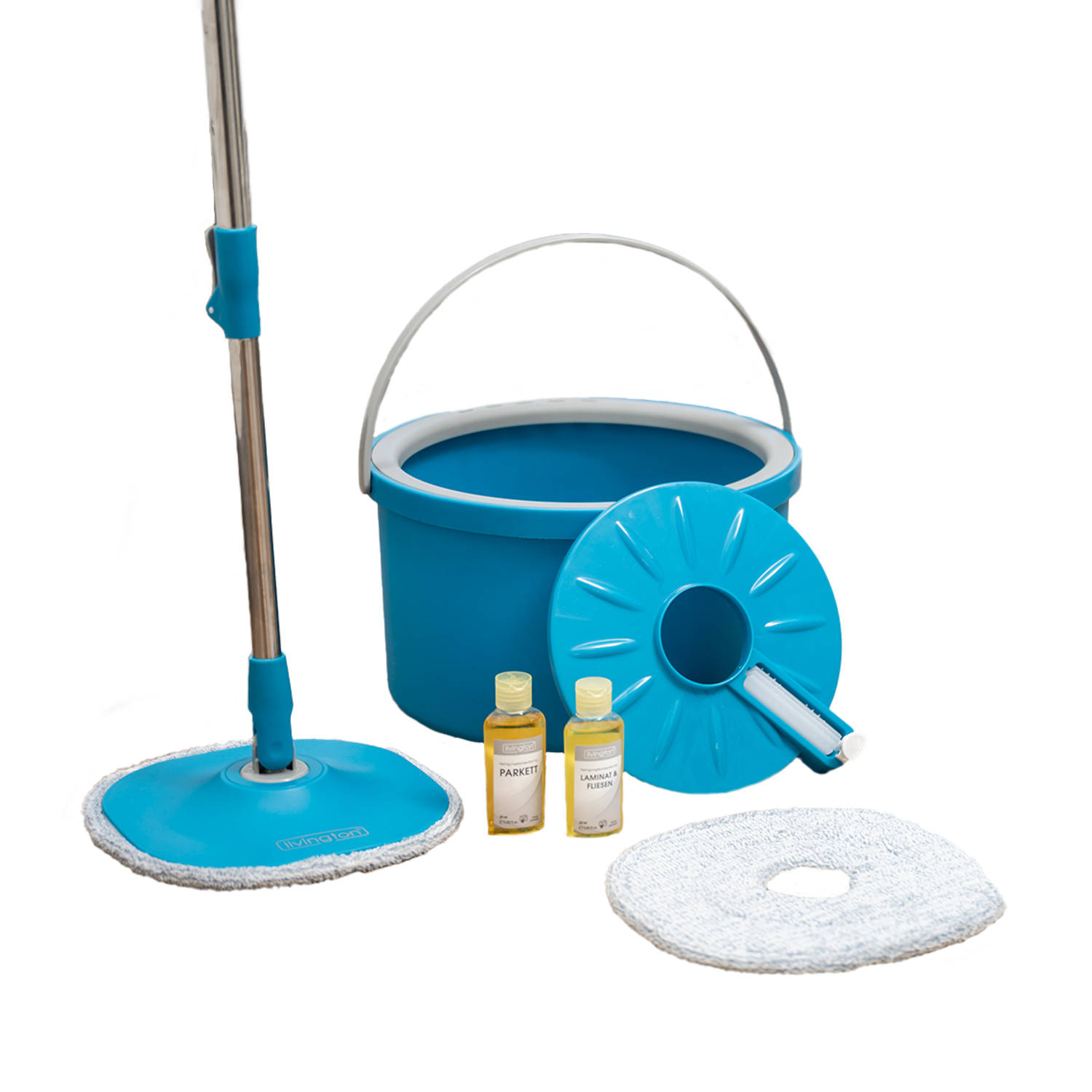 Livington Clean Water Spin Mop friswater-dweilsysteem inclusief reiniger en pads - scheidt vuil water van schoon water - Dweilmop voor elke vloer - 360° draaibare dweilkop - Reinig
