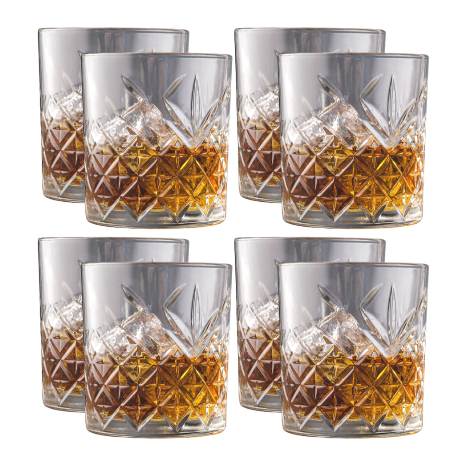 OTIX Whiskey Glazen Set van 8 Kristal Stijlvol 230 ml Dik glas Stevig Sierlijk