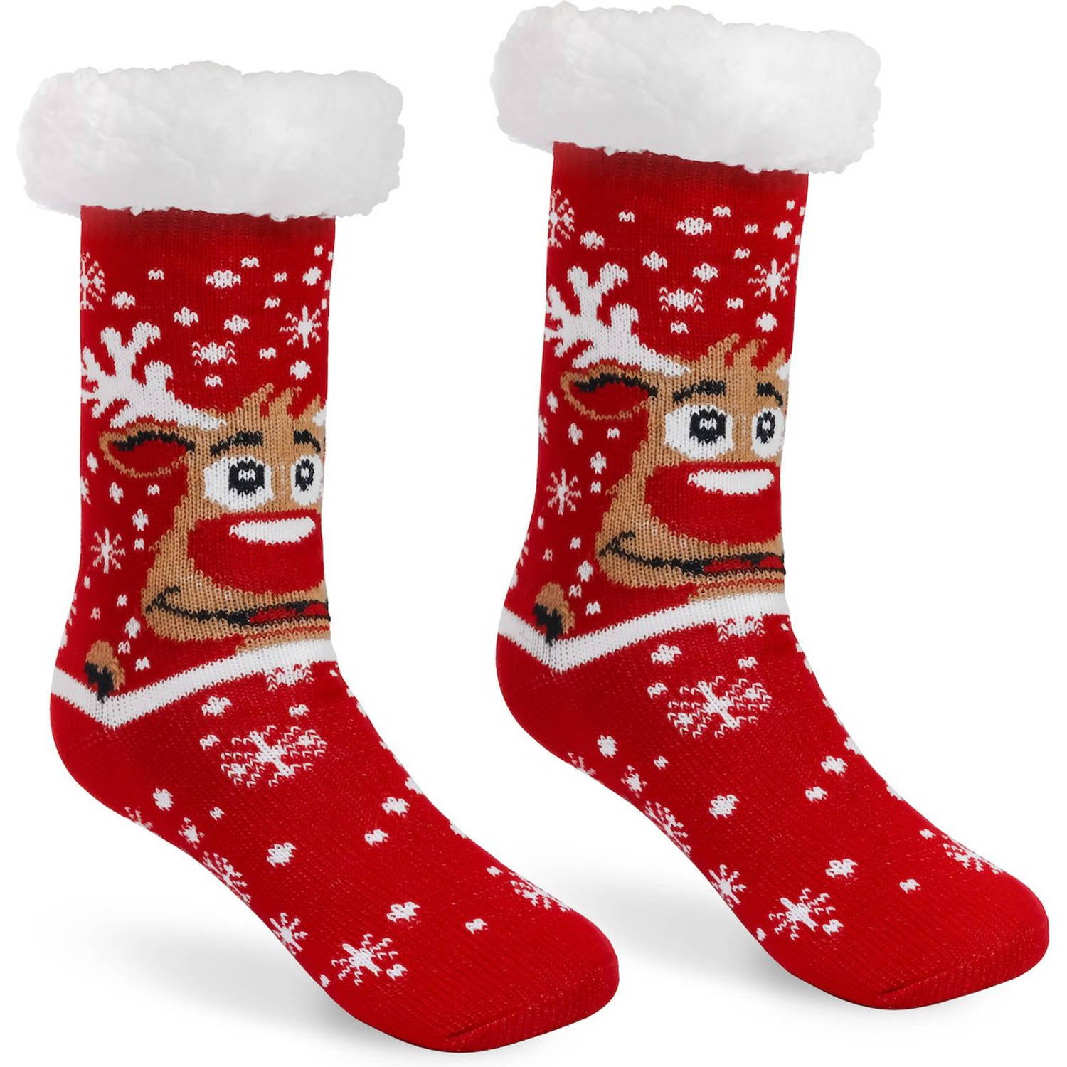 JAP Kerstsokken met anti slip - Rudolf het rendier huissokken - Warme, dikke en fluffy winter sokken - Dames en heren bedsokken - Maat 41-44