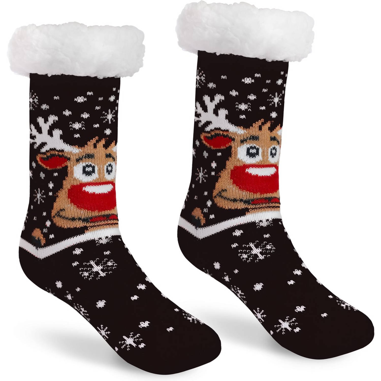 JAP Kerstsokken met anti slip - Rudolf het rendier huissokken - Warme, dikke en fluffy winter sokken - Dames en heren bedsokken - Maat 30-35