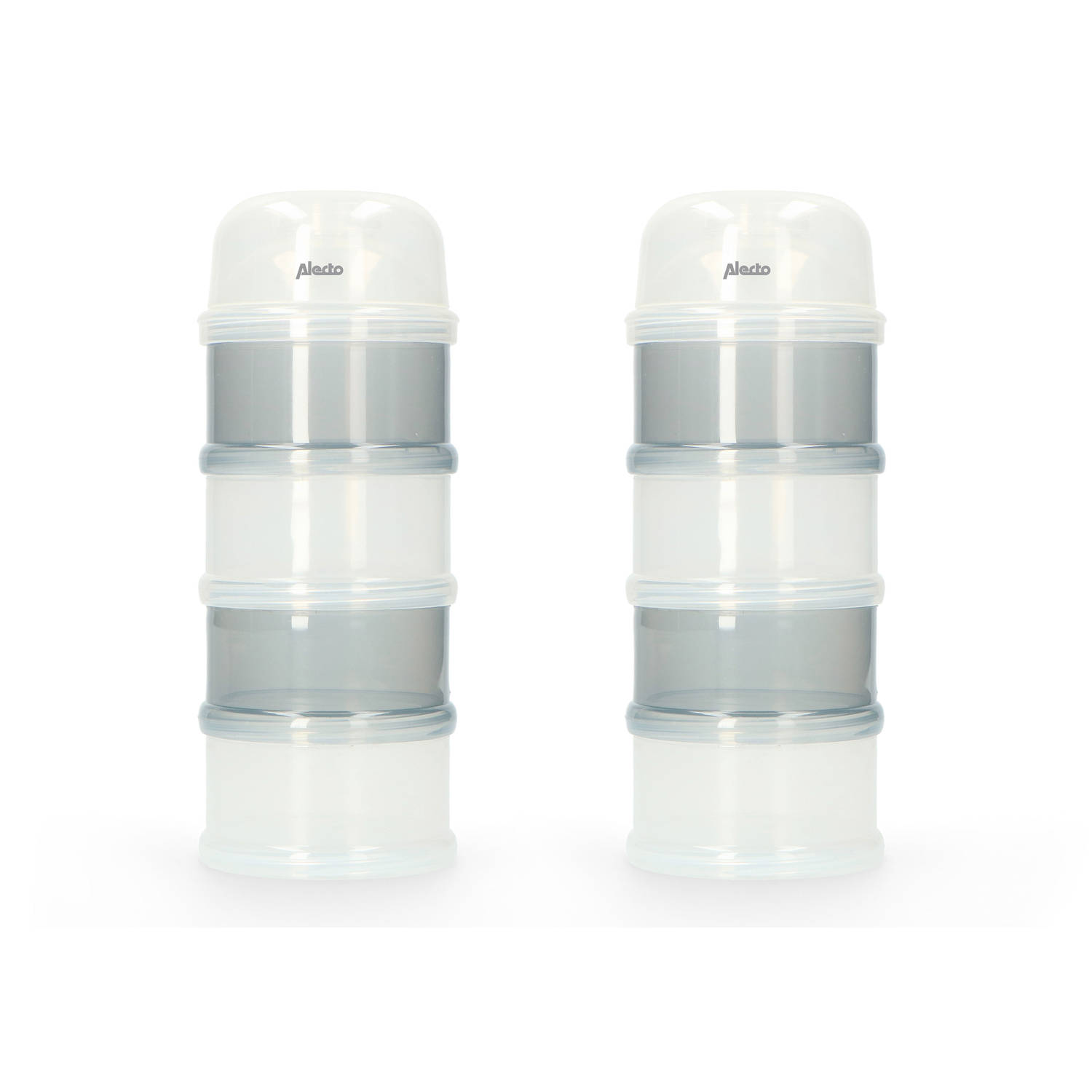 Alecto BF-4 2X - Duo verpakking Melkpoedertoren - 2x 4 grote stapelbare Bakjes - Wit/Grijs