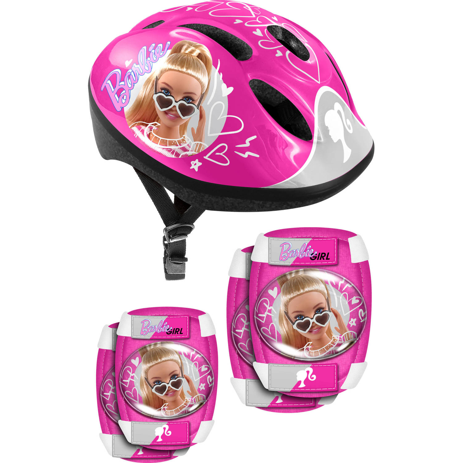 Stamp Barbie 5-delige skatebescherming roze-wit maat S