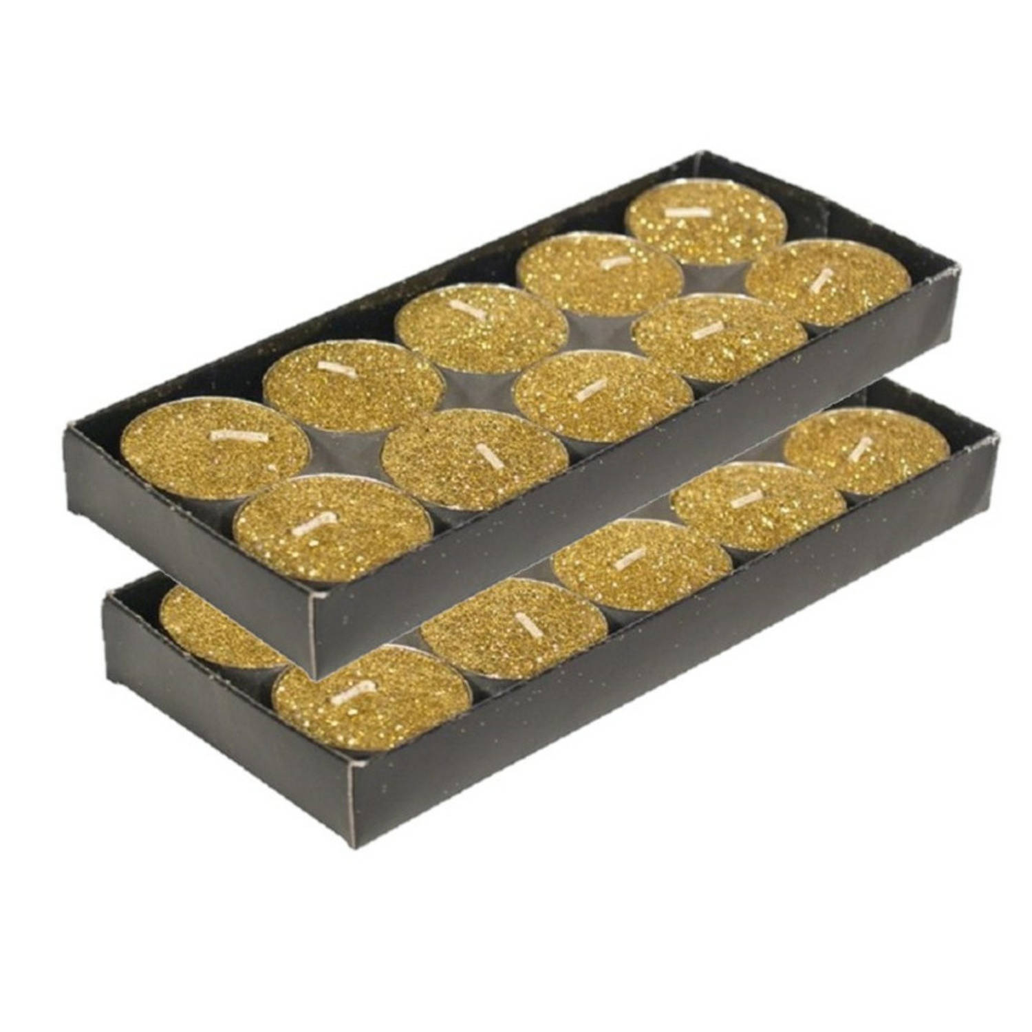 Gerim waxinelichtjes kaarsjes- 20x goud glitters 3,5 cm Waxinelichtjes