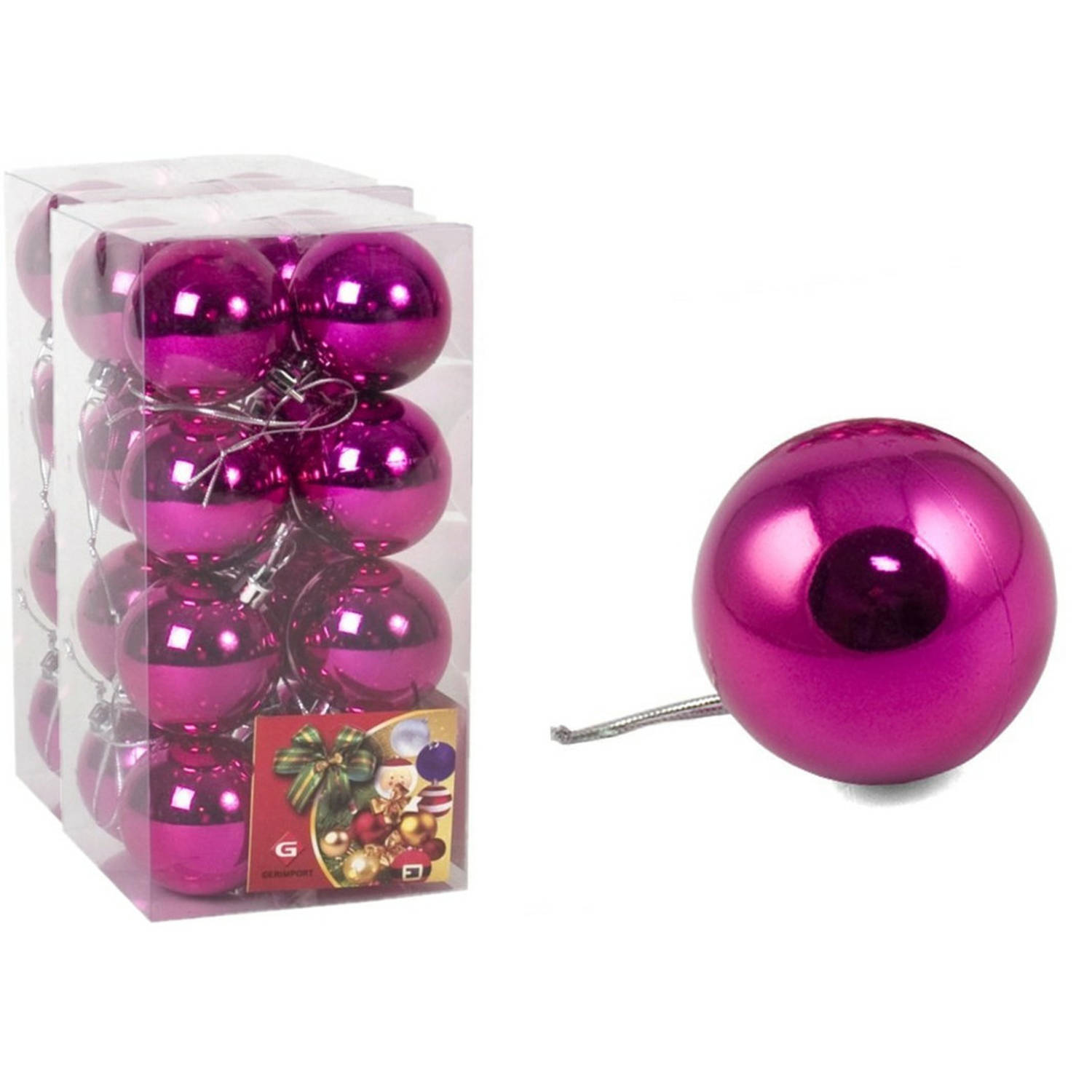 Kerstballen - 32x stuks -fuchsia roze - glansA - 5 cm - kunststof - Kerstbal