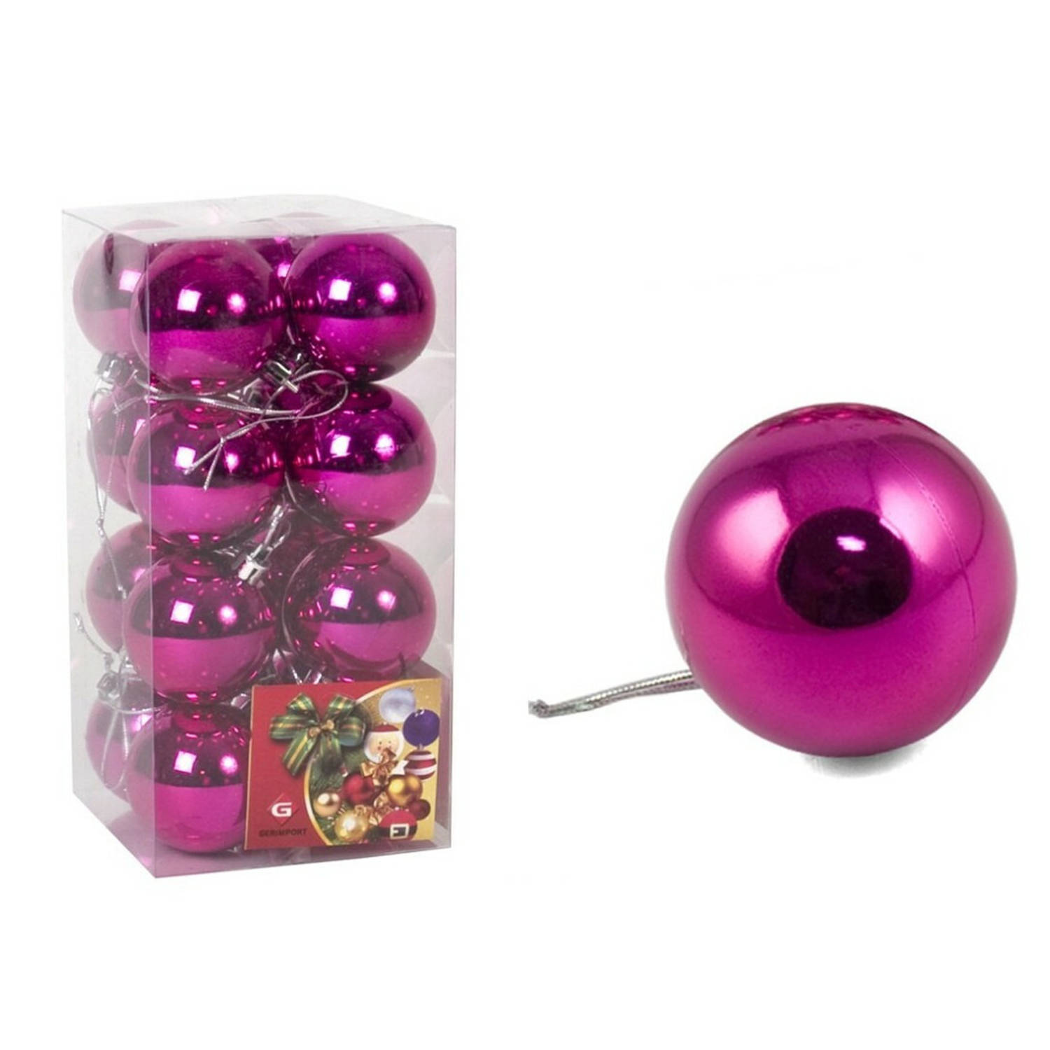 Gerimport Kerstballen - 16 stuks -fuchsia roze - glansA - 5 cm - kunststof - Kerstbal