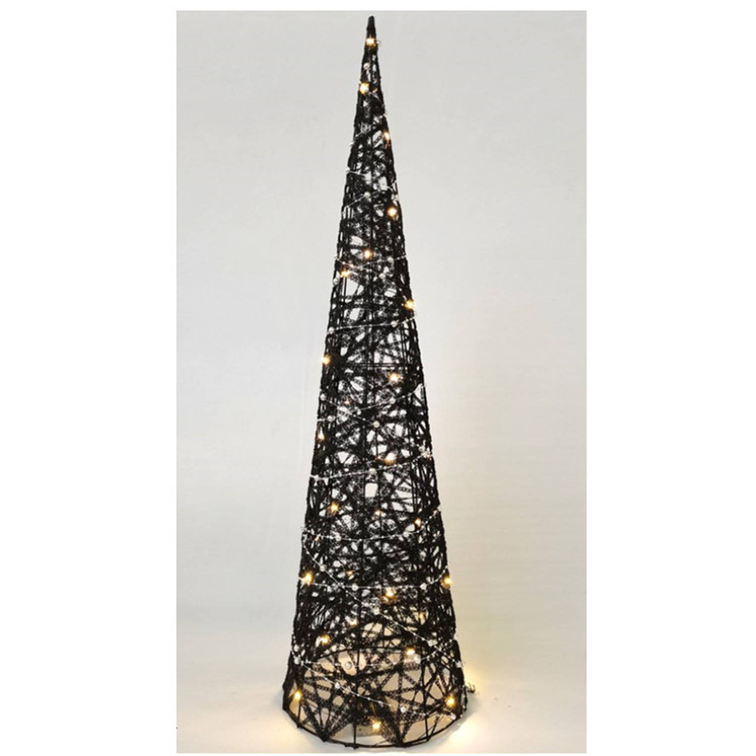 LED piramide kerstboom - H80 cm - zwart - rotan - kerstverlichting - kerstverlichting figuur