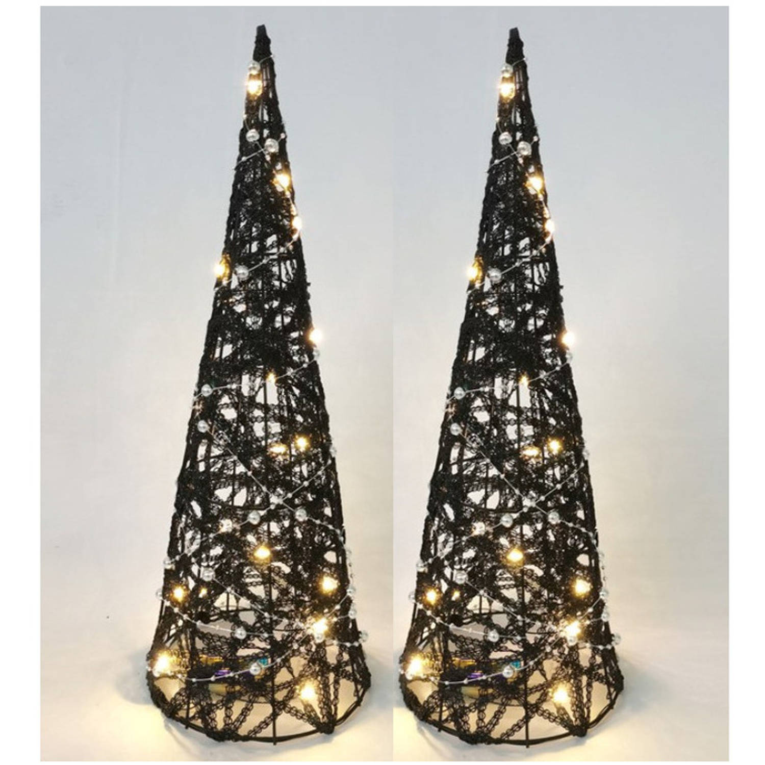 LED piramide kerstboom -2x - H40 cm - zwart - rotan - kerstverlichting - kerstverlichting figuur