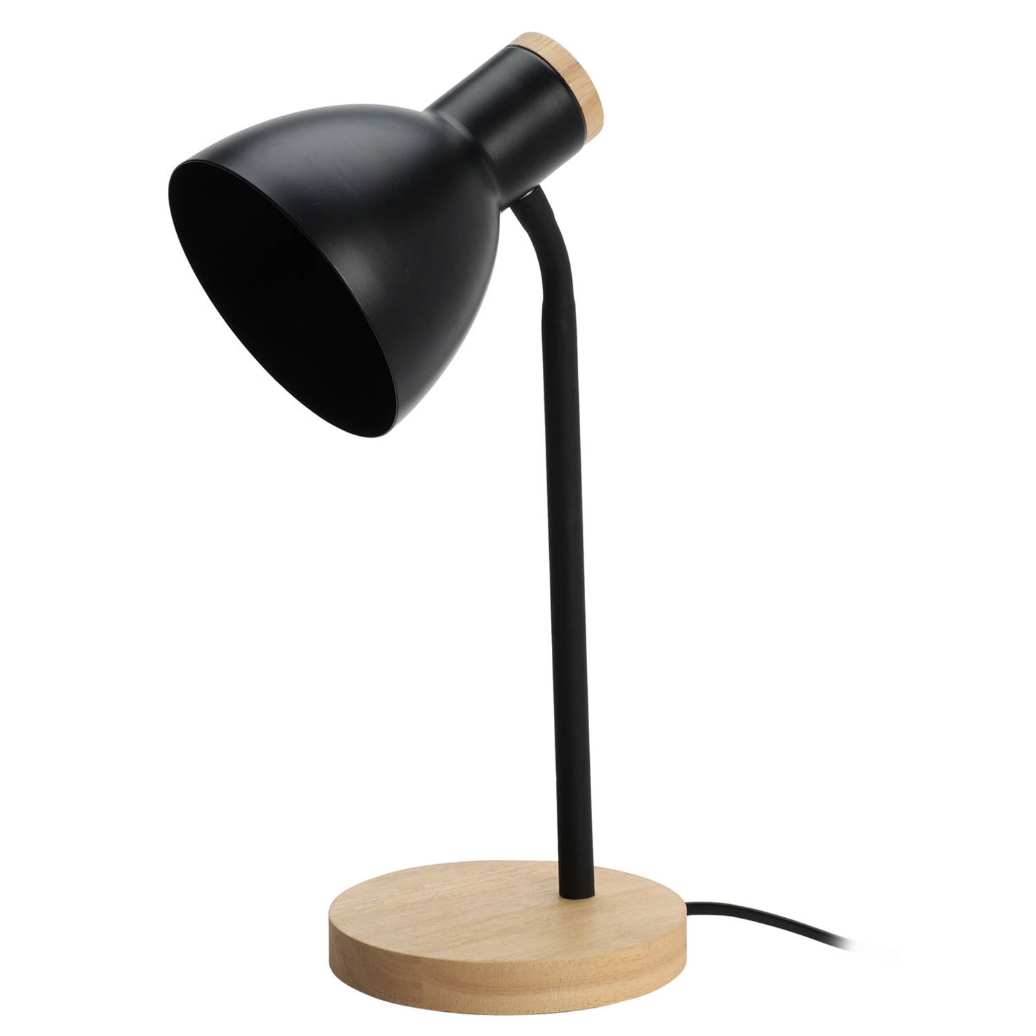 Home & Styling Tafellamp/bureaulampje Design Light - hout/metaal - zwart - H36 cm - Leeslamp - Bureaulampen