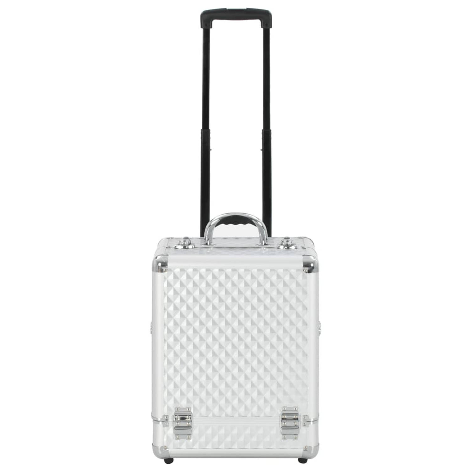 The Living Store Make-up Trolley - Houten Beautycase - 35 x 29 x 45 cm - Zilver - Met 6 lades - Afsluitbaar