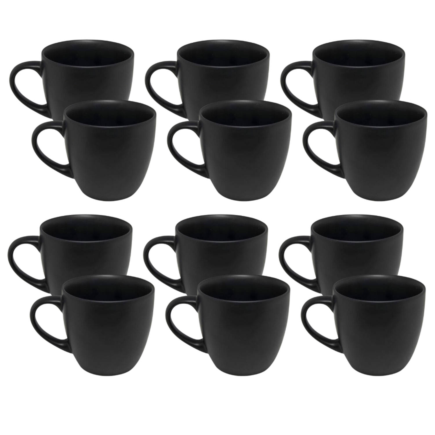 OTIX KoffieKopjes - Koffietassen - Set van 12 - Zwart - Mat - 240ml