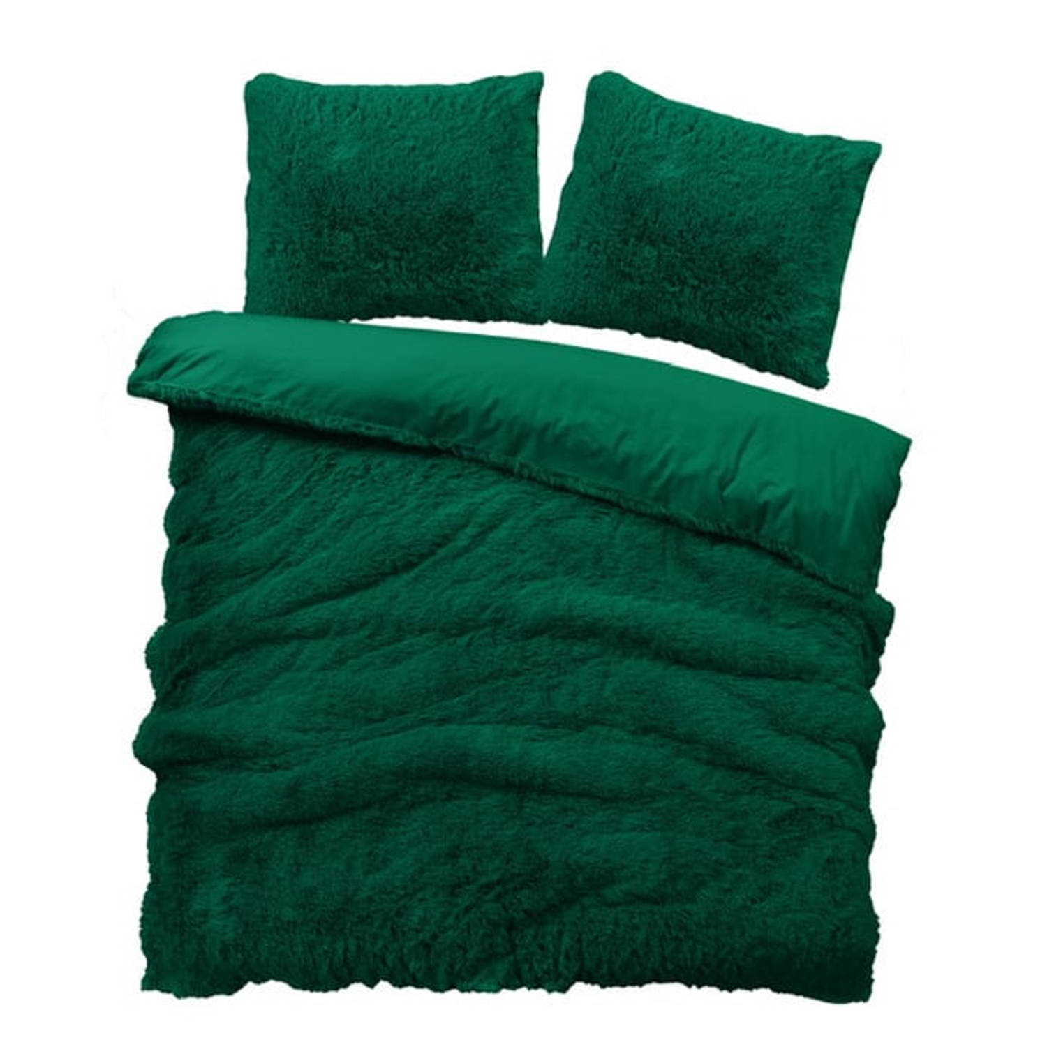 iSleep Dekbedovertrek Teddy Plush Donker Groen 2-Persoons 200x200-220 cm