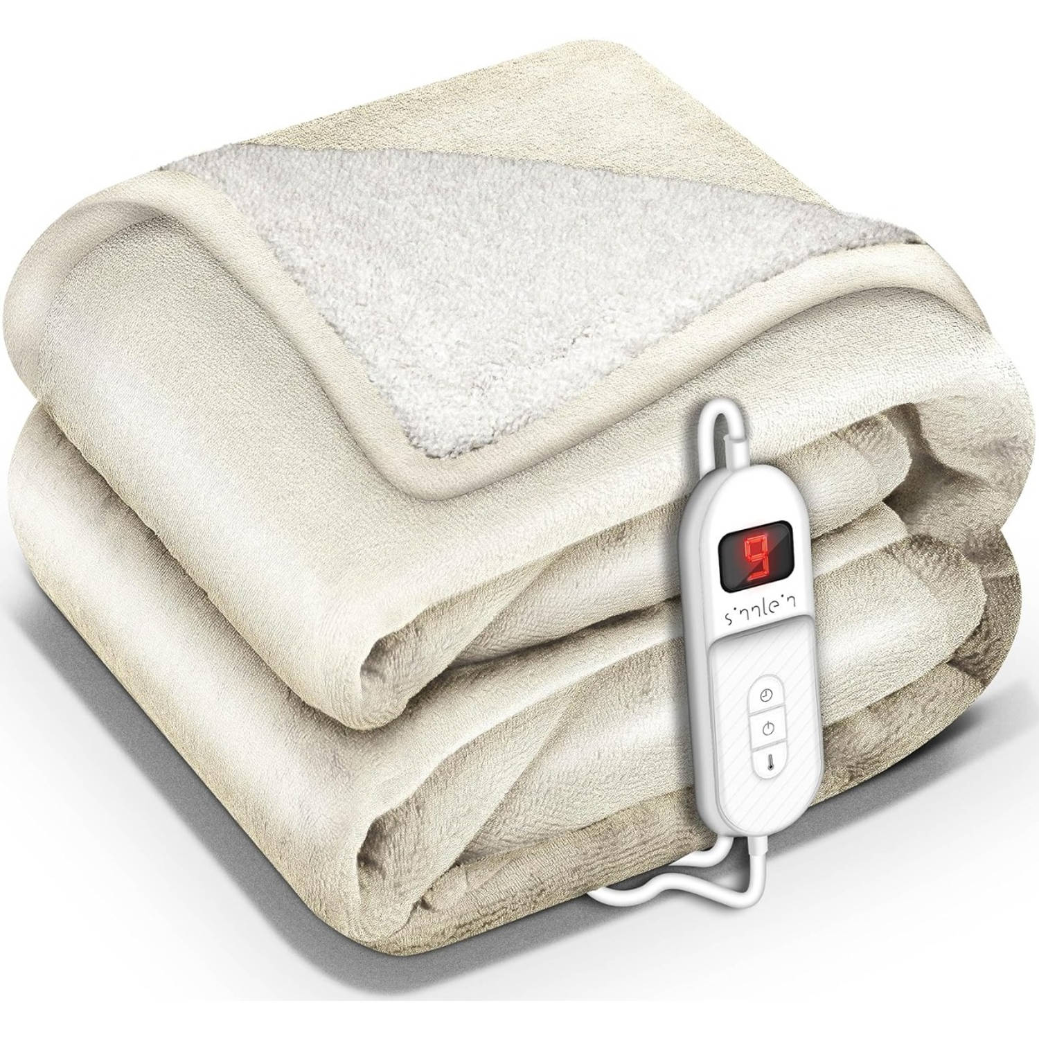 Sinnlein- Elektrische deken met automatische uitschakeling, beige, 180x130 cm, warmtedeken met 9 tem
