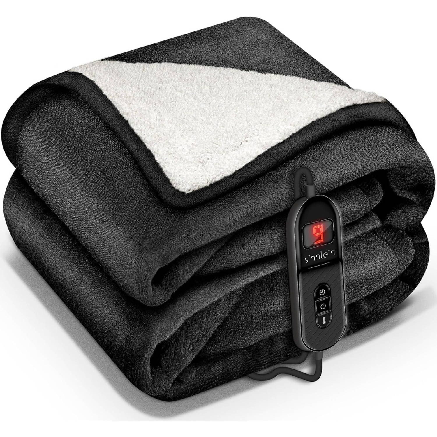 Sinnlein- Elektrische deken met automatische uitschakeling, zwart, 180x130 cm, warmtedeken met 9 tem