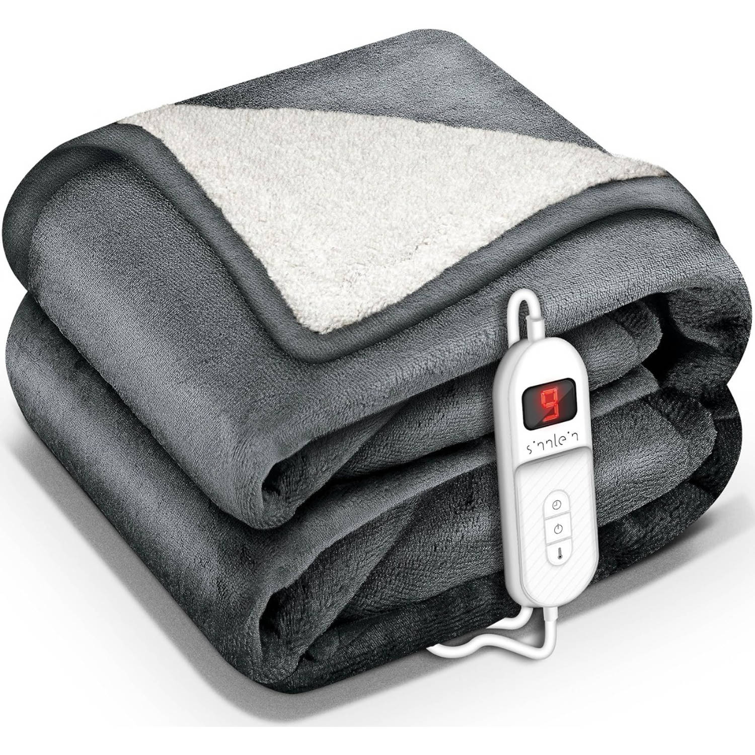 Sinnlein- Elektrische deken met automatische uitschakeling, donkergrijs, 200 x 180 cm, warmtedeken met 9 temperatuurn...