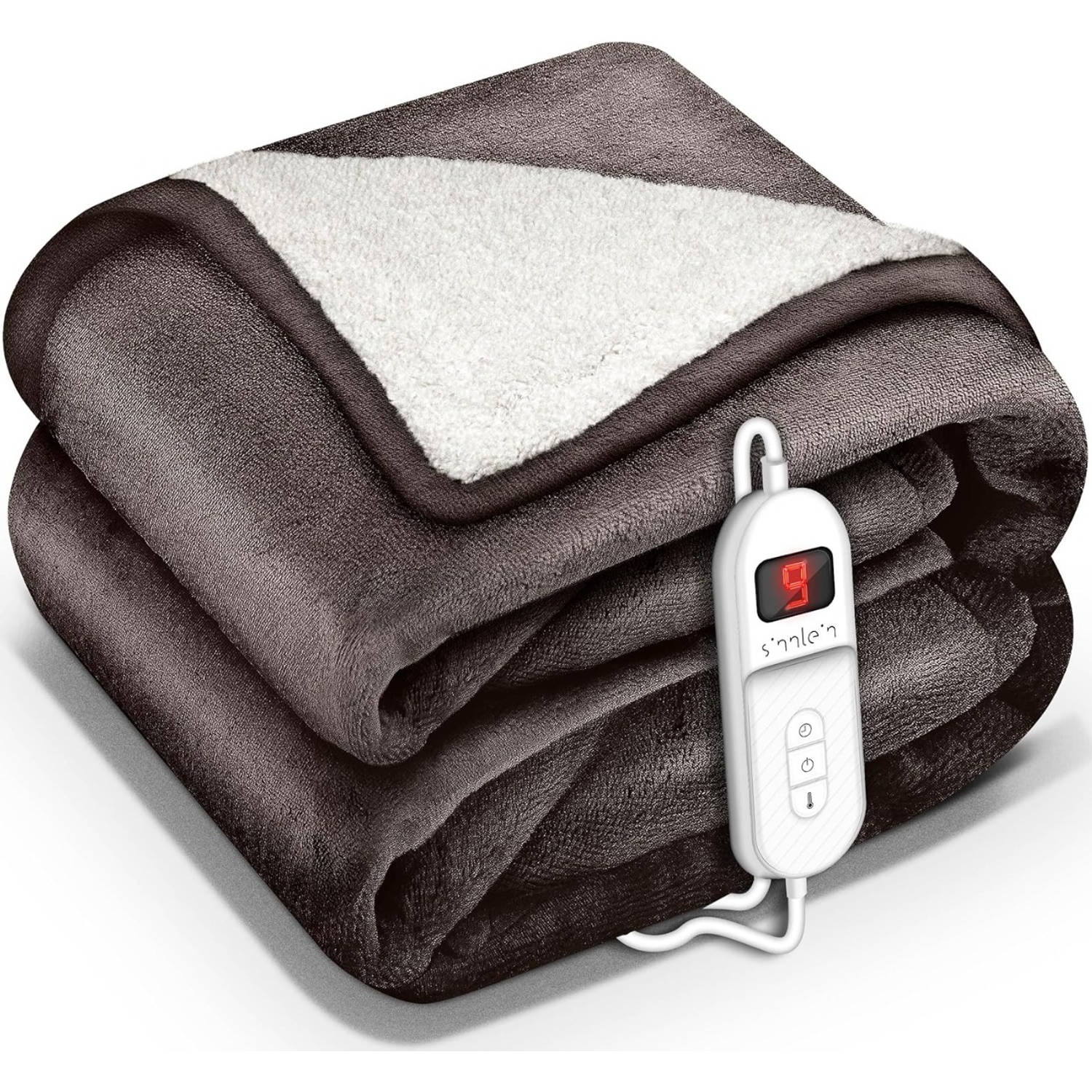 Sinnlein- Elektrische deken met automatische uitschakeling, bruin, 180x130 cm, warmtedeken met 9 temperatuurniveaus,...