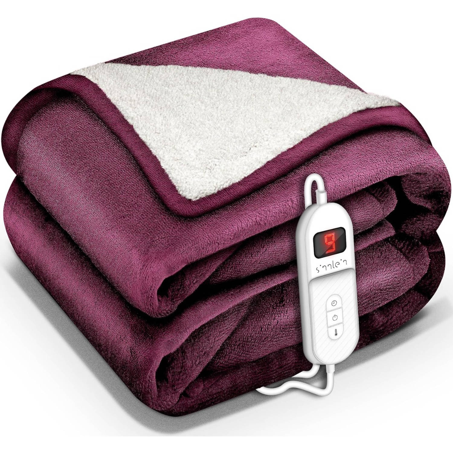 Sinnlein- Elektrische deken met automatische uitschakeling, rood, 180x130 cm, warmtedeken met 9 temperatuurniveaus, k...
