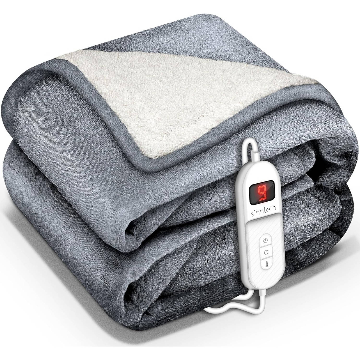 Sinnlein- Elektrische deken met automatische uitschakeling, lichtgrijs, 180x130 cm, warmtedeken met 