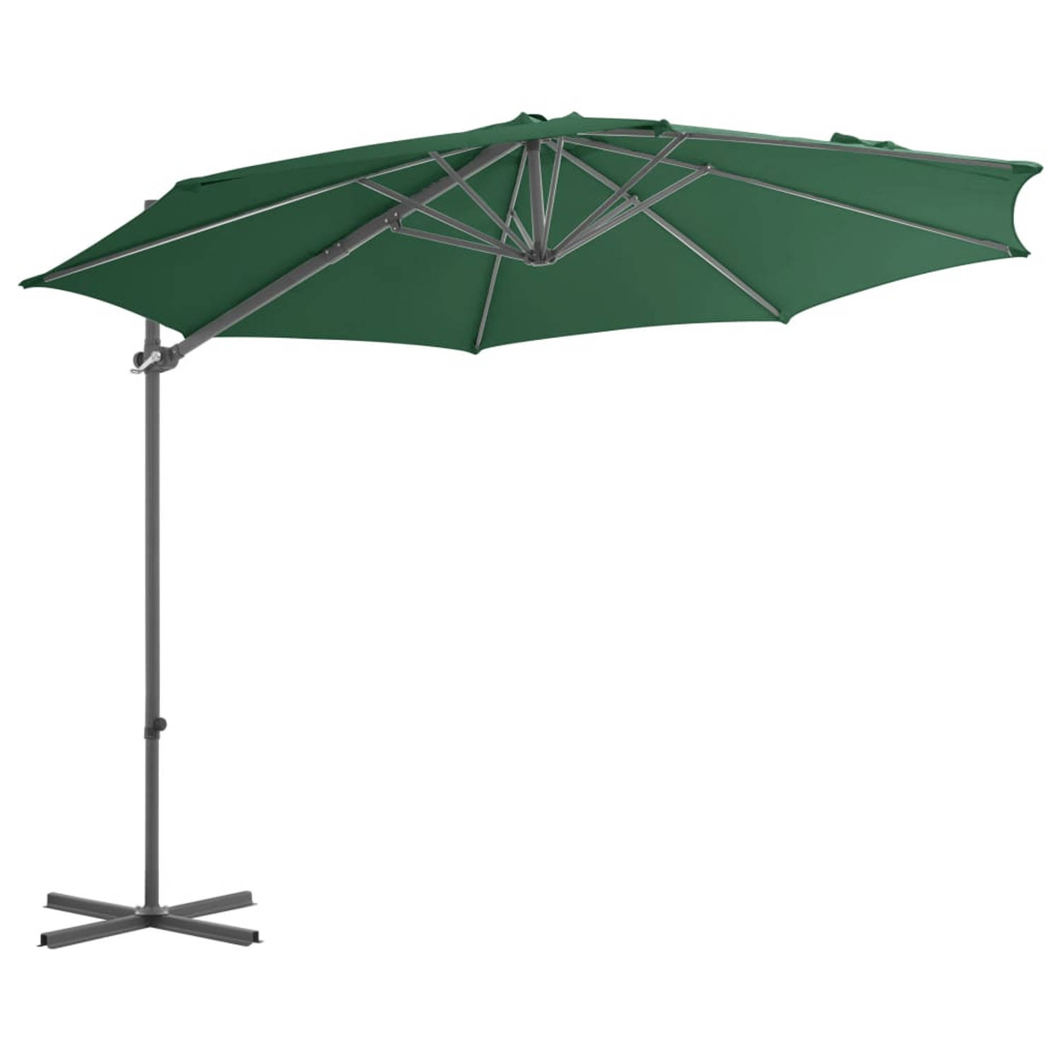 The Living Store Hangende Parasol - Green - 300 x 255 cm - UV-beschermend polyester - Kantelbaar en 360 graden draaibaar - Inclusief 8 stalen baleinen