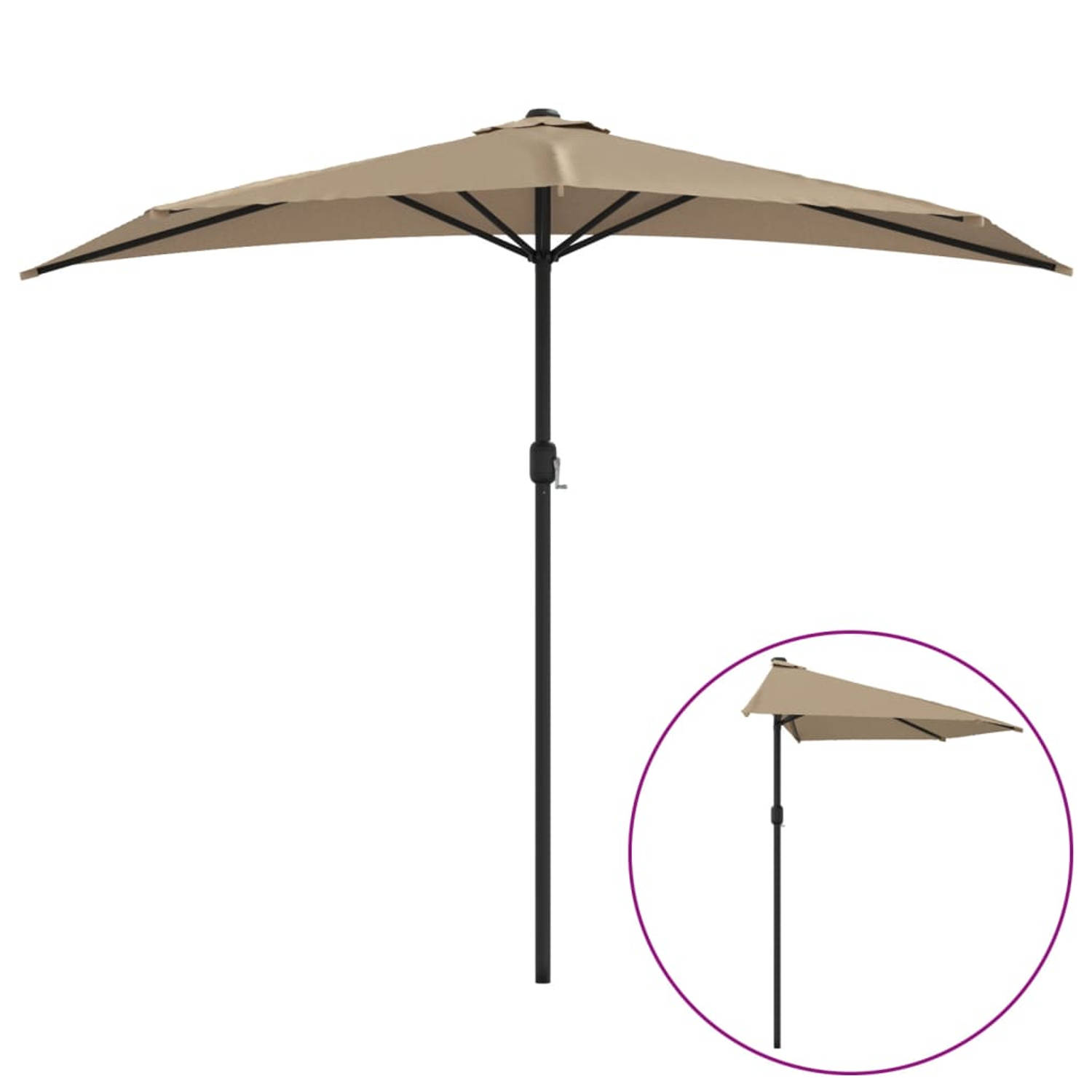 The Living Store tuinparasol - halfrond - 270 x 144 x 222 cm - taupe
