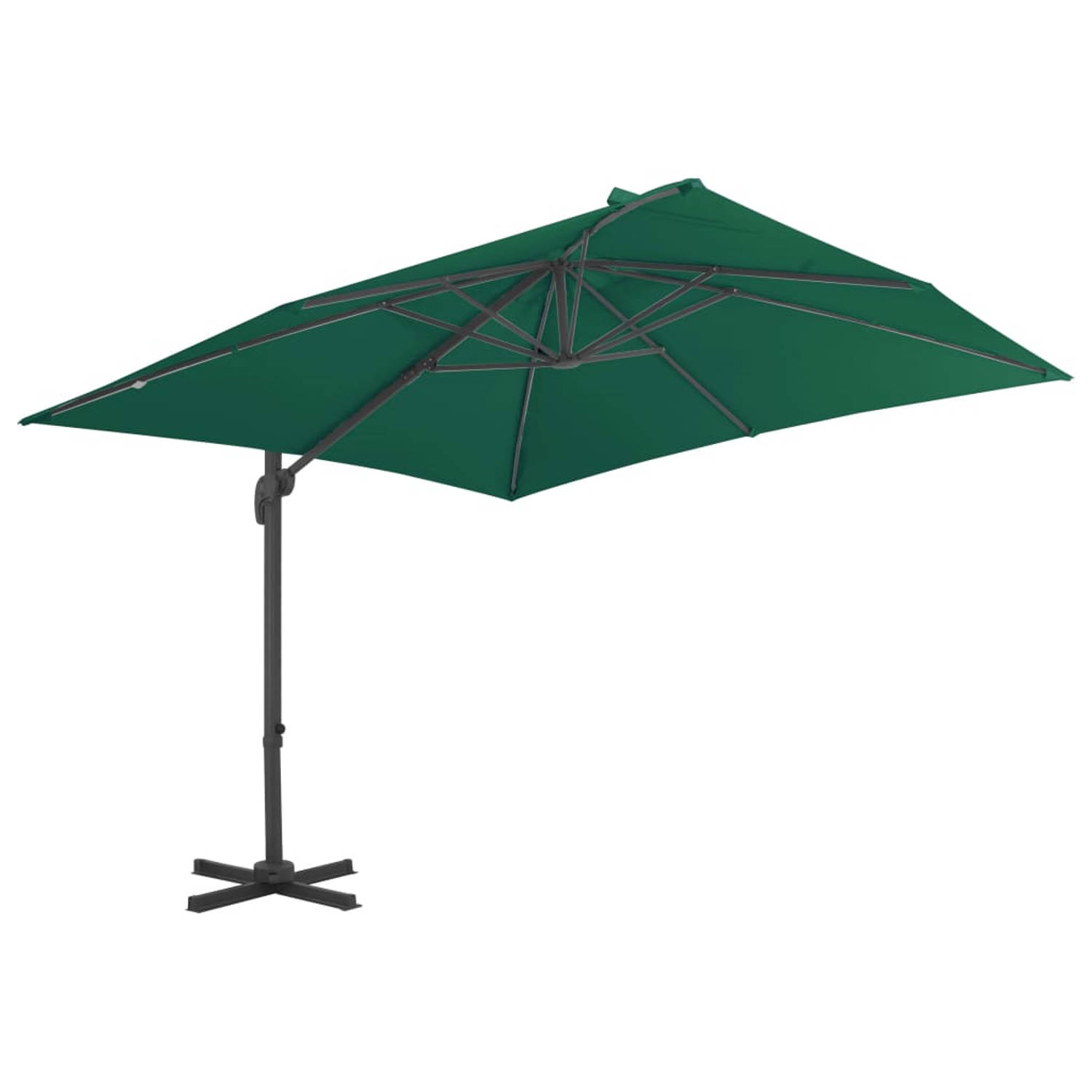 The Living Store Hangende Parasol Groen 300x300x258 cm - UV-beschermend en verstelbaar