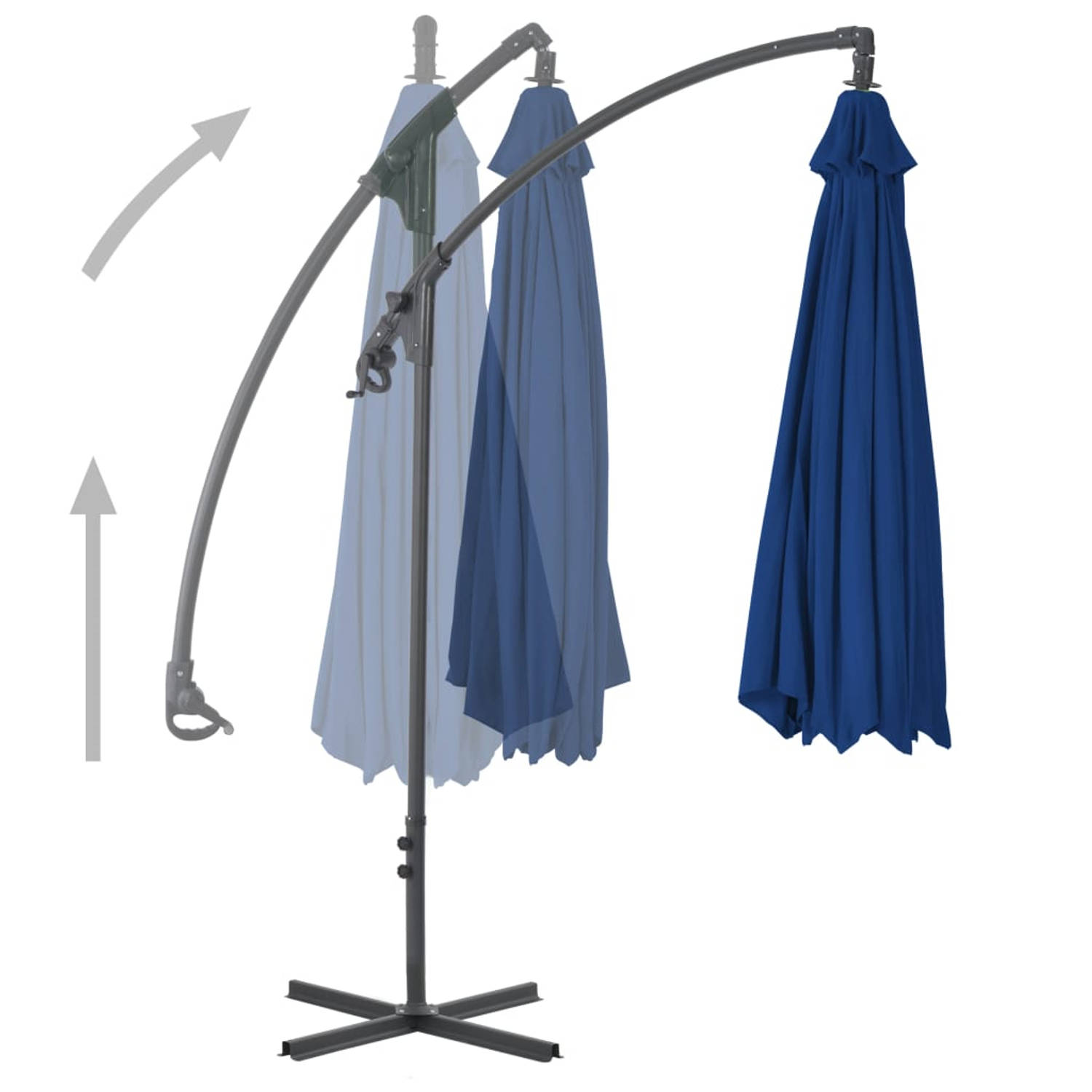 The Living Store Zweefparasol - Azuurblauw - 250 x 250 x 260 cm - UV-beschermend polyester - Stabiele stalen paal - Zwengelsysteem