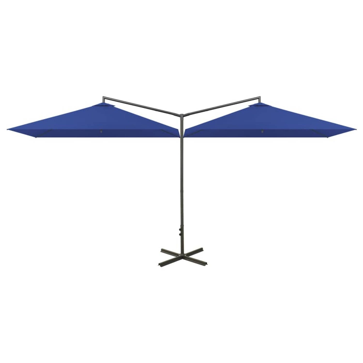 The Living Store Dubbele Parasol Polyester - 290x290 cm - Stalen paal - Azuurblauw