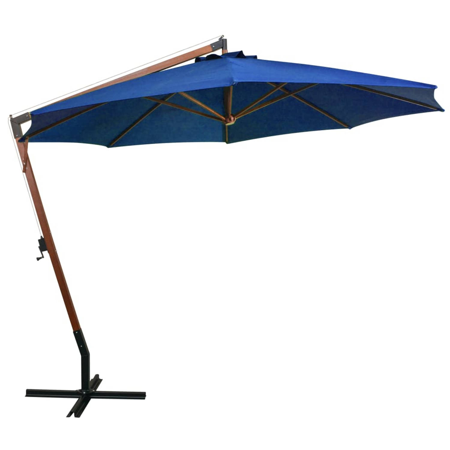 The Living Store Zweefparasol - Hout - azuurblauw - 350 cm