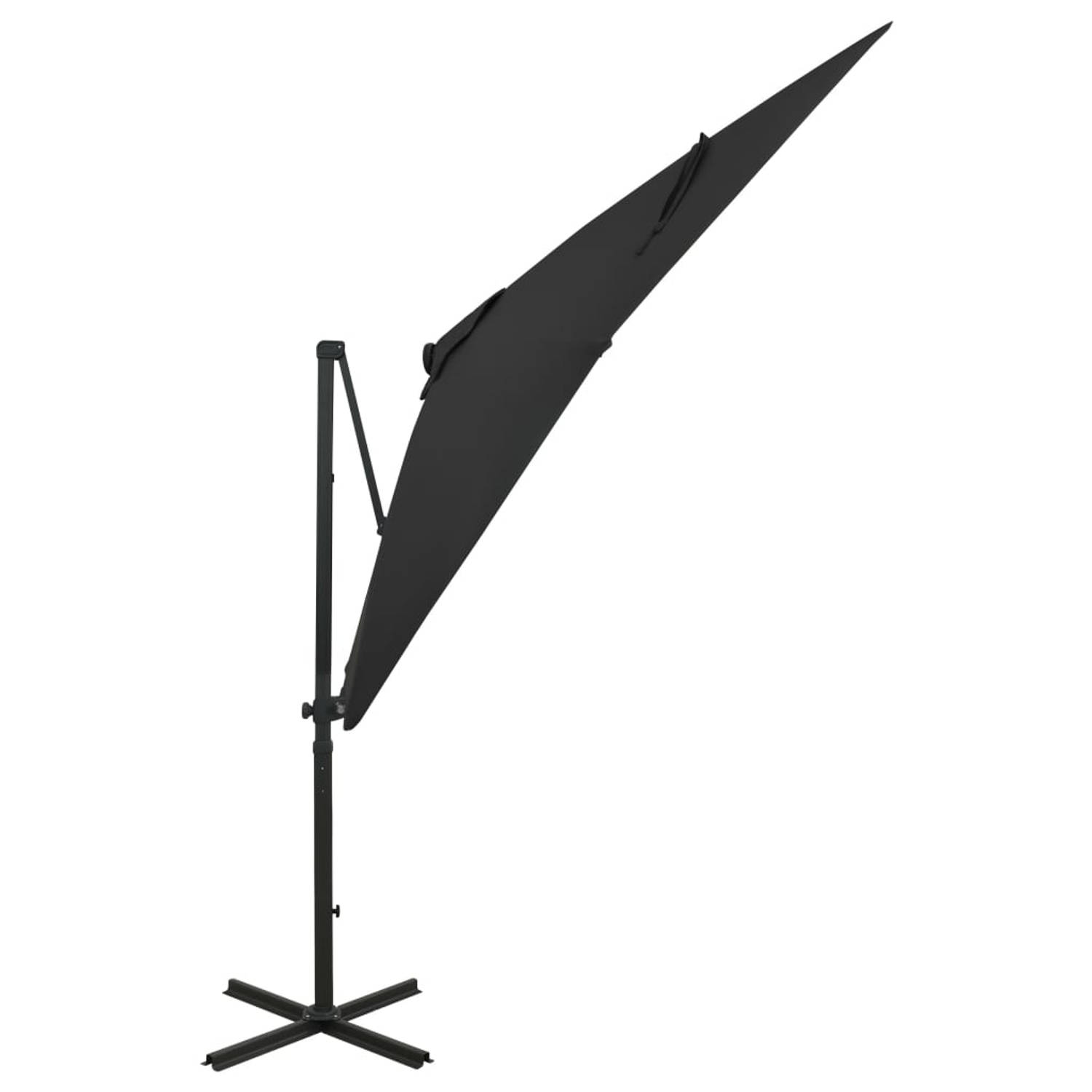 The Living Store Zweefparasol met paal en LED-verlichting 250 cm zwart - Parasol