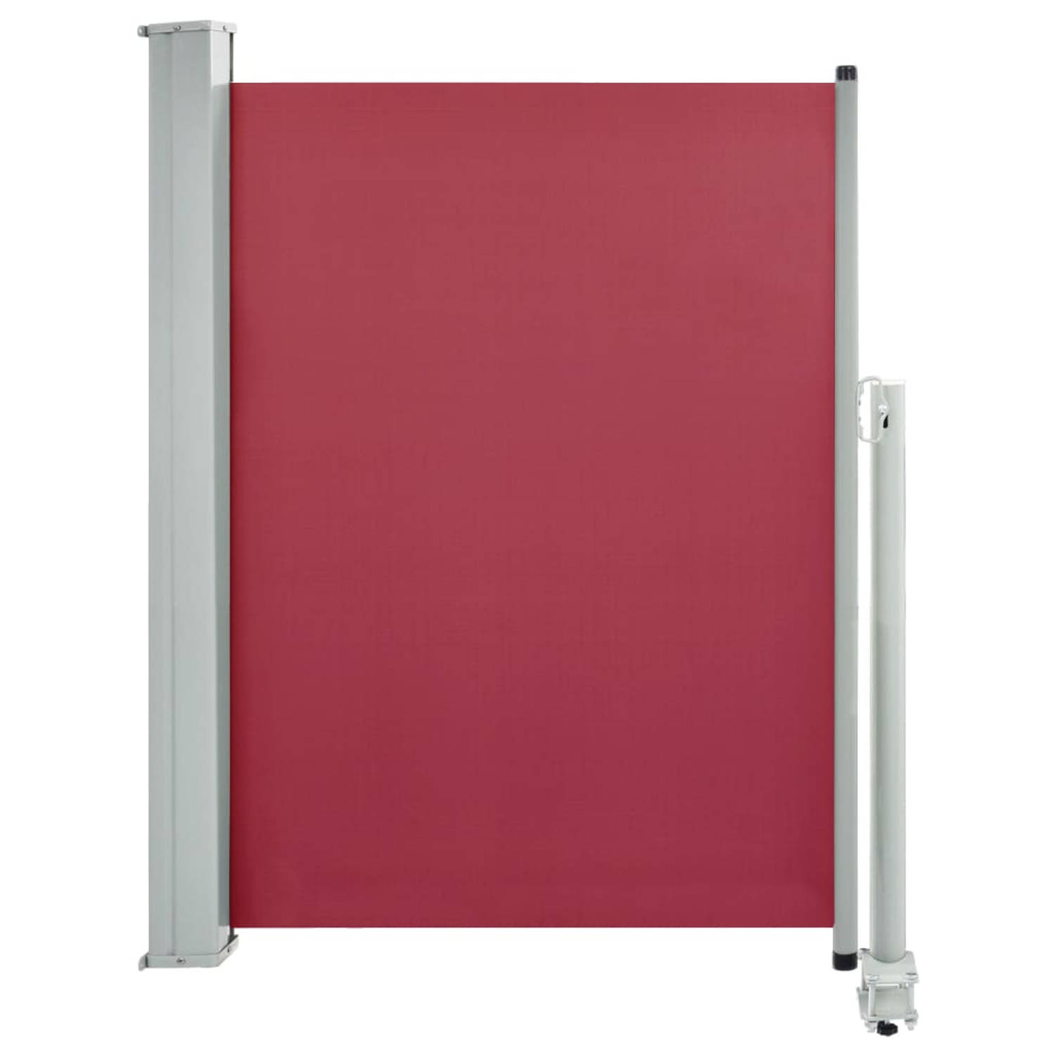 The Living Store Zijscherm - 100 x 0-300 cm - UV-bestendig polyester - Automatische terugrolfunctie - Rood scherm en grijze standaard