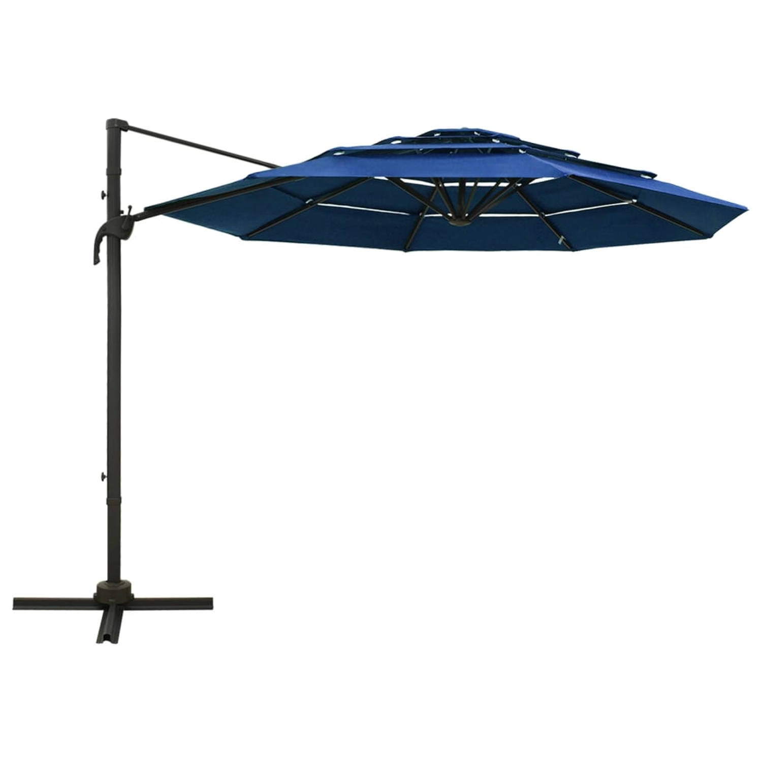 The Living Store Parasol 4-laags met aluminium paal 3x3 m azuurblauw - Parasol