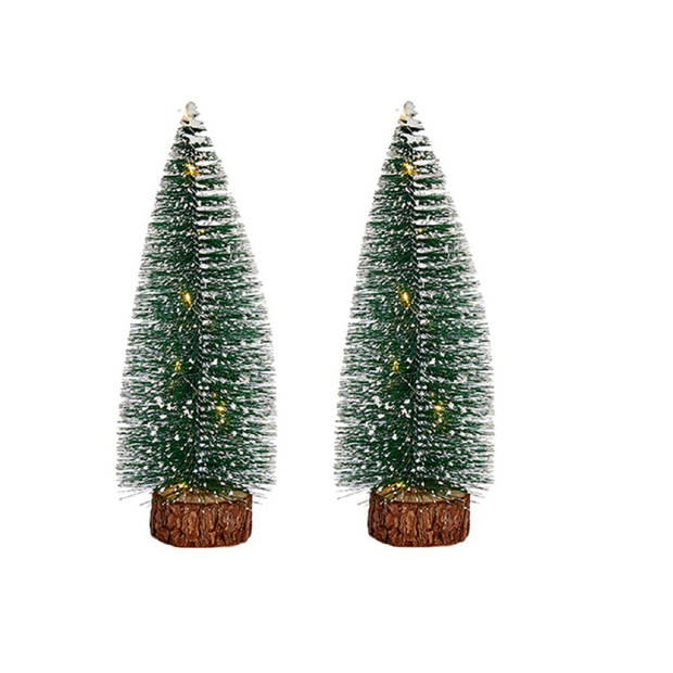 Krist+ Kleine decoraties kerstboompjes 2x stuks - 30 cm - met licht - Kerstdorpen