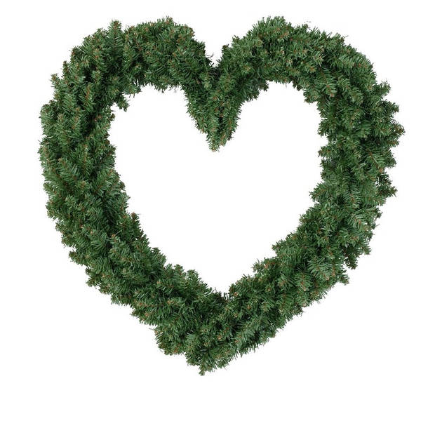 Kerstkrans hart vorm groen 50 cm kunststof incl. deurhanger - Kerstkransen