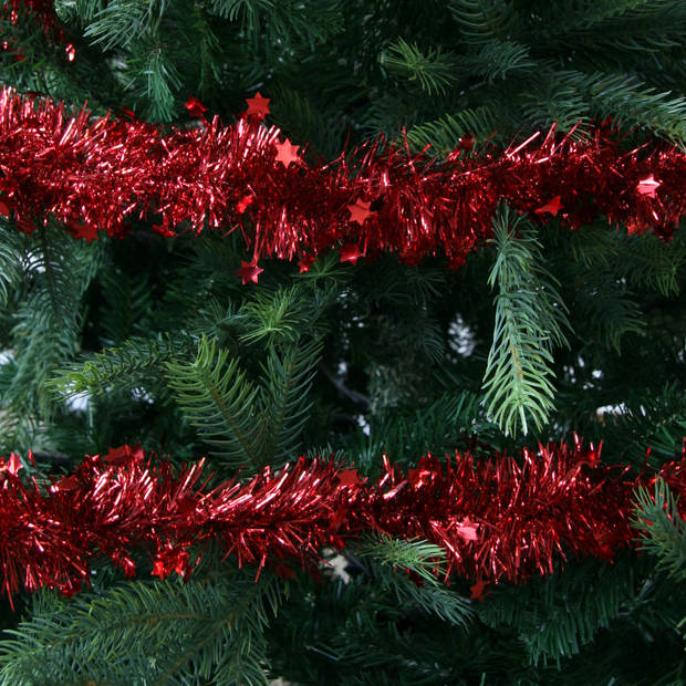 Decoris kerstslinger - sterren - rood - 270 x 10 cm - folie/tinsel - lametta - Kerstslingers